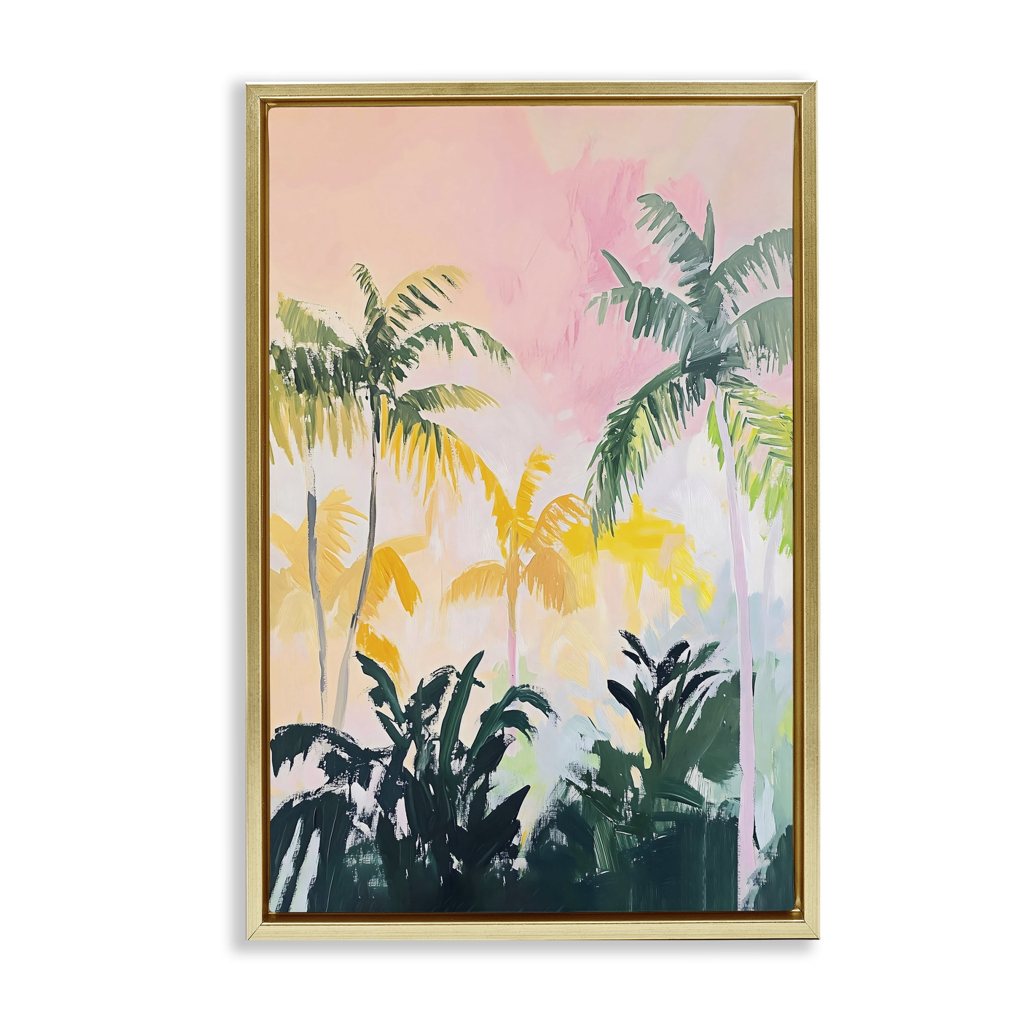 Stupell Industries Pastel Palms in Morning Glow Gold Framed Floater Canvas Wall Art, design by The Prints Vibe