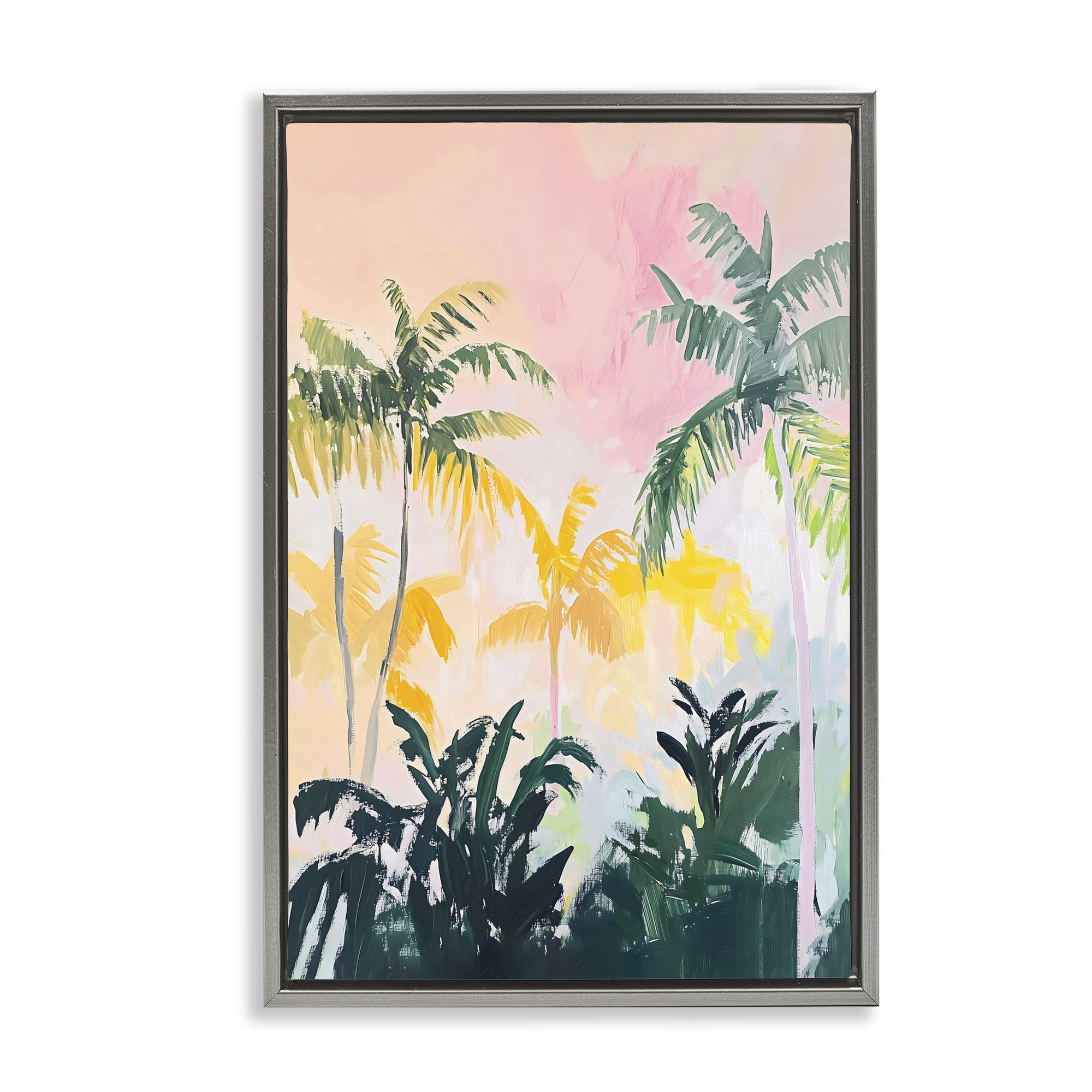Stupell Industries Pastel Palms in Morning Glow Gray Framed Floater Canvas Wall Art, design by The Prints Vibe