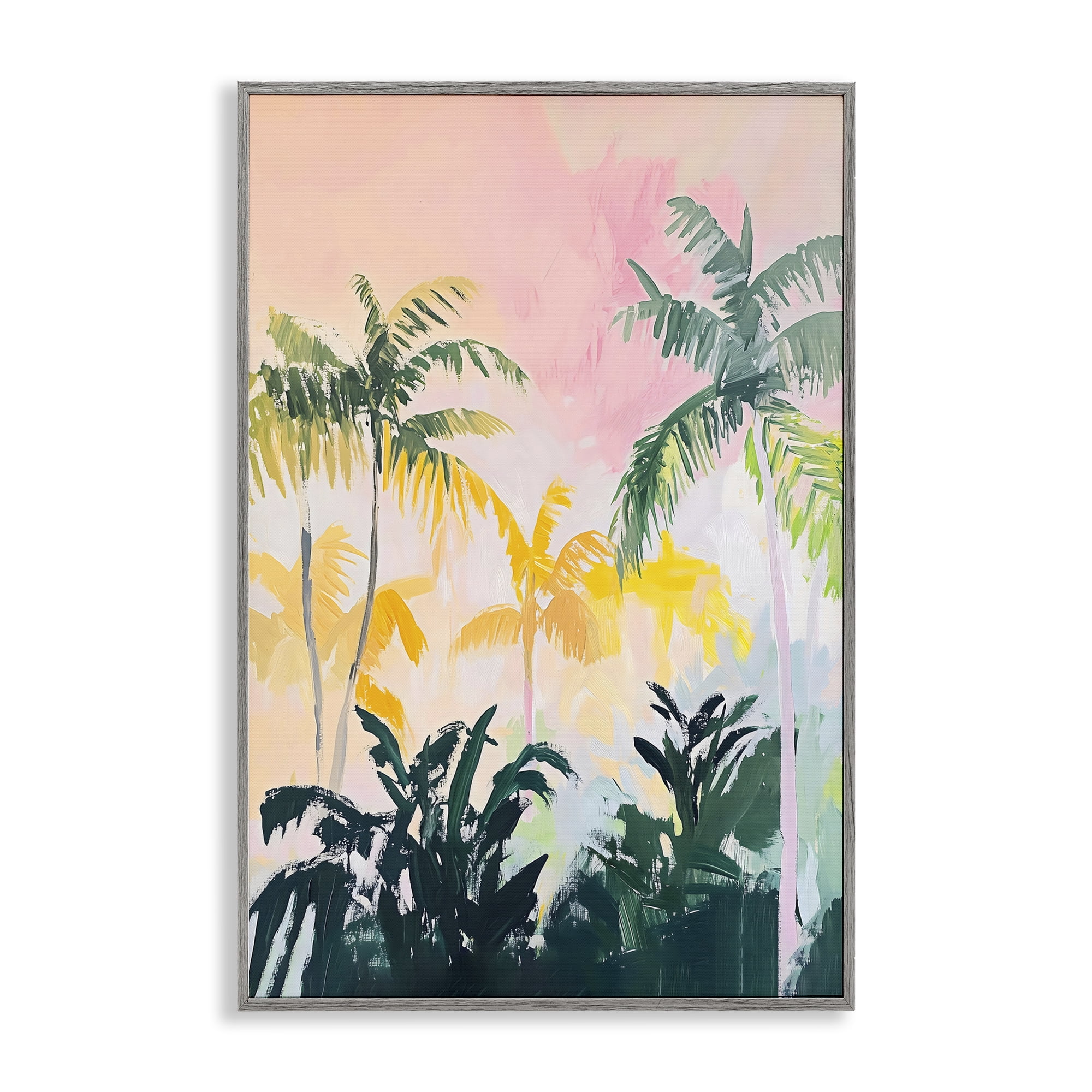 Stupell Industries Pastel Palms in Morning Glow Gray Framed Giclee Art, design by The Prints Vibe