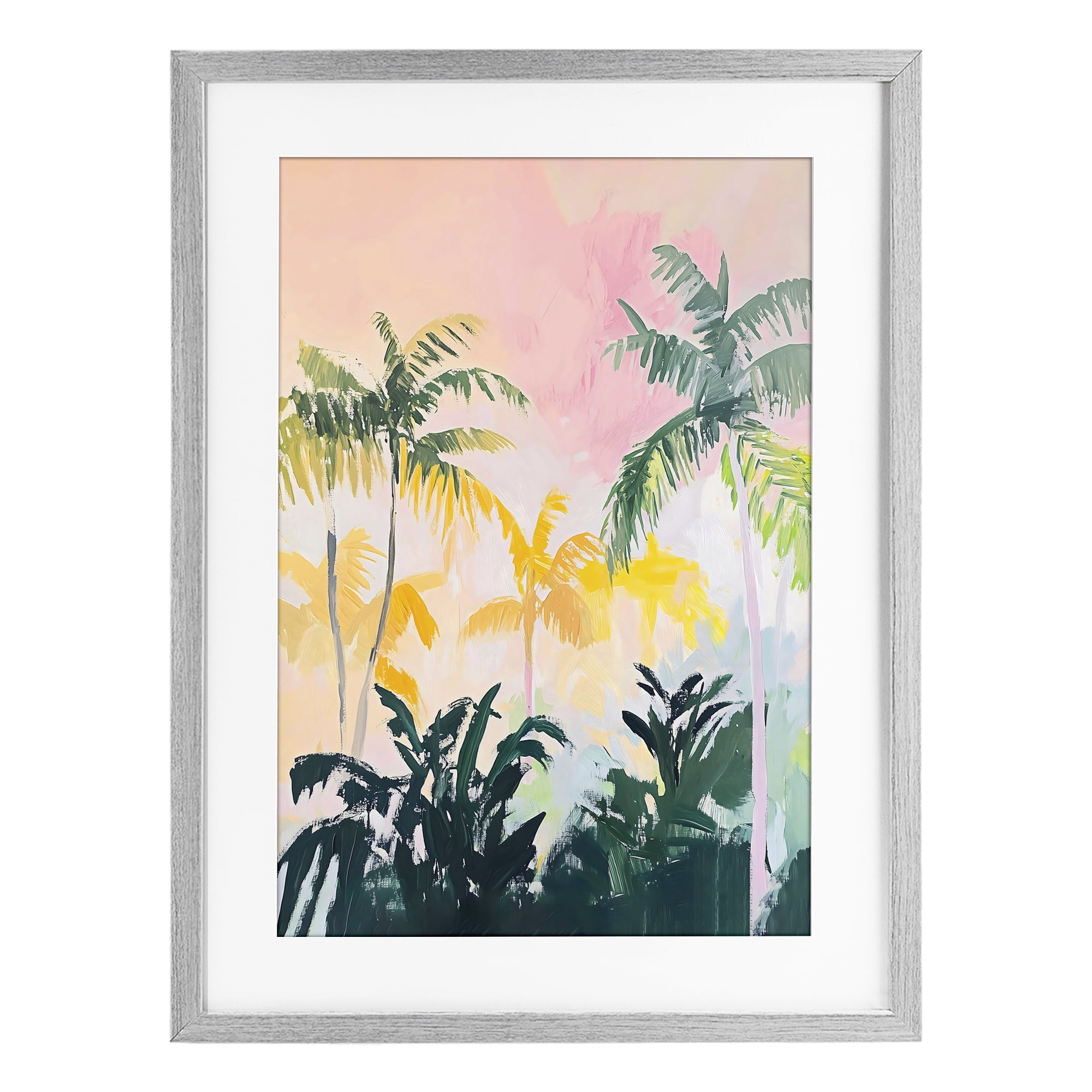 Stupell Industries Pastel Palms in Morning Glow Gray Framed Print Under Glass, design by The Prints Vibe