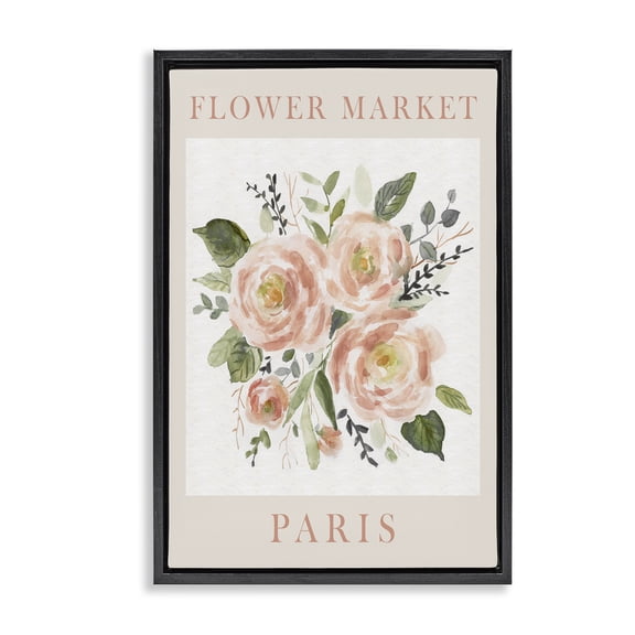 Stupell Industries Pastel Paris Flower Market Floral Painting Black Floater Framed Canvas Art Print Wall Art, 17 x 25