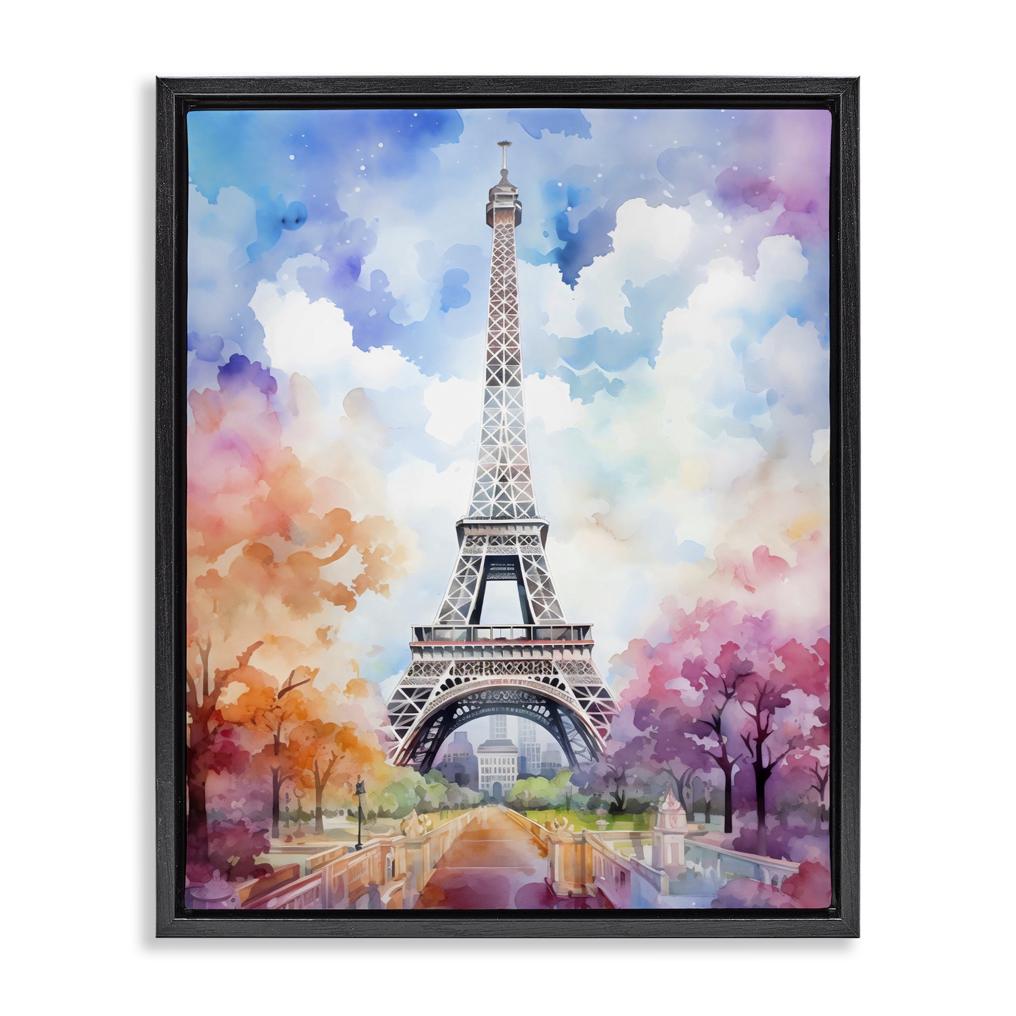 Stupell Industries Pastel Paris Springtime Tower Black Framed Floater Canvas Wall Art, design by Creative Studio