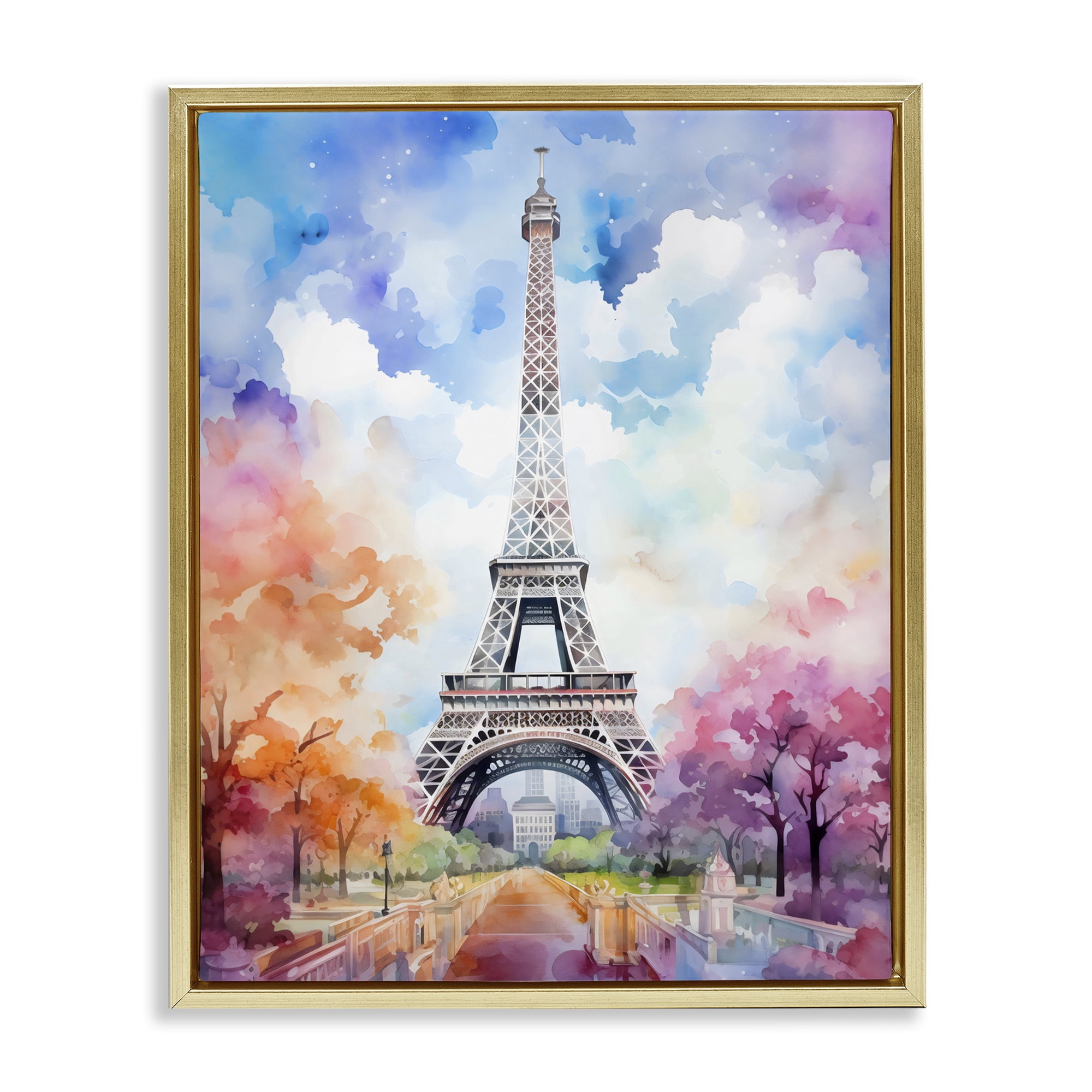 Stupell Industries Pastel Paris Springtime Tower Gold Framed Floater Canvas Wall Art, design by Creative Studio