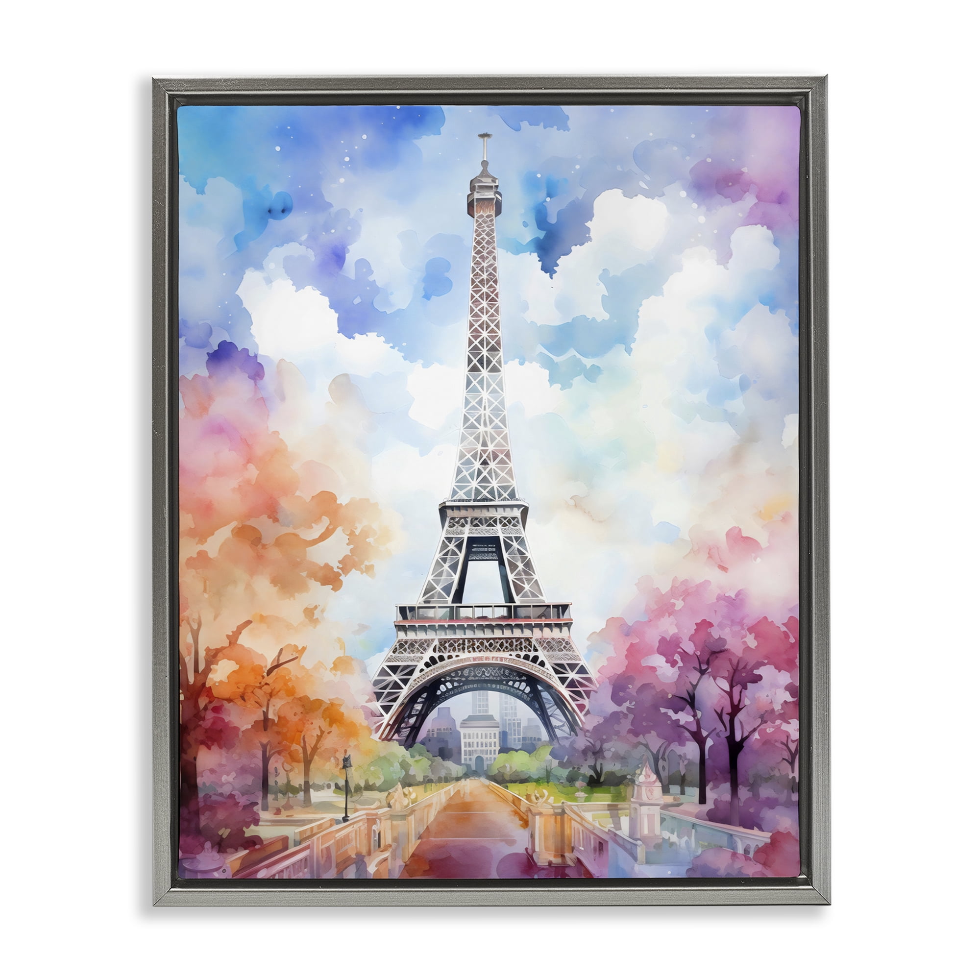 Stupell Industries Pastel Paris Springtime Tower Gray Framed Floater Canvas Wall Art, design by Creative Studio