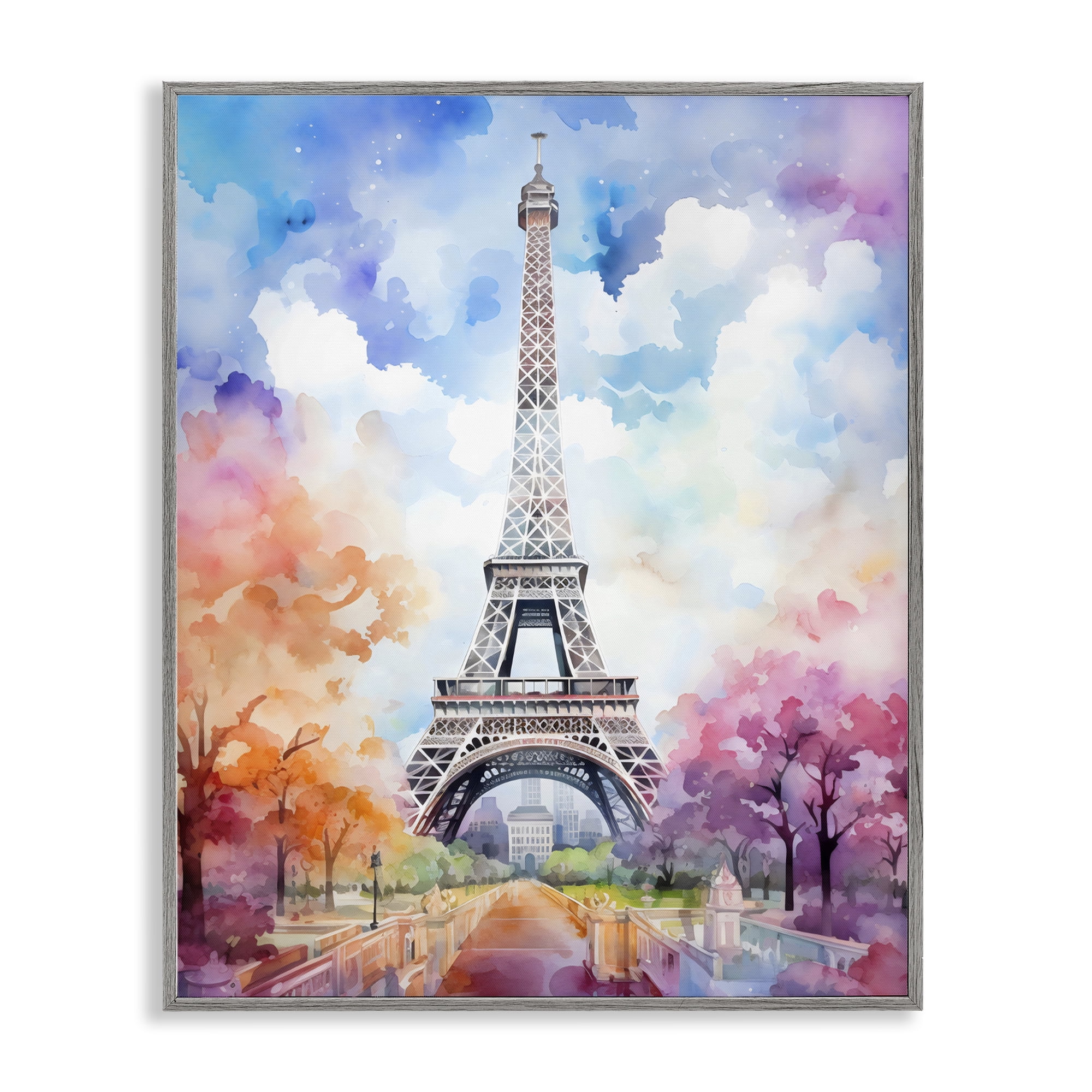 Stupell Industries Pastel Paris Springtime Tower Gray Framed Giclee Art, design by Creative Studio