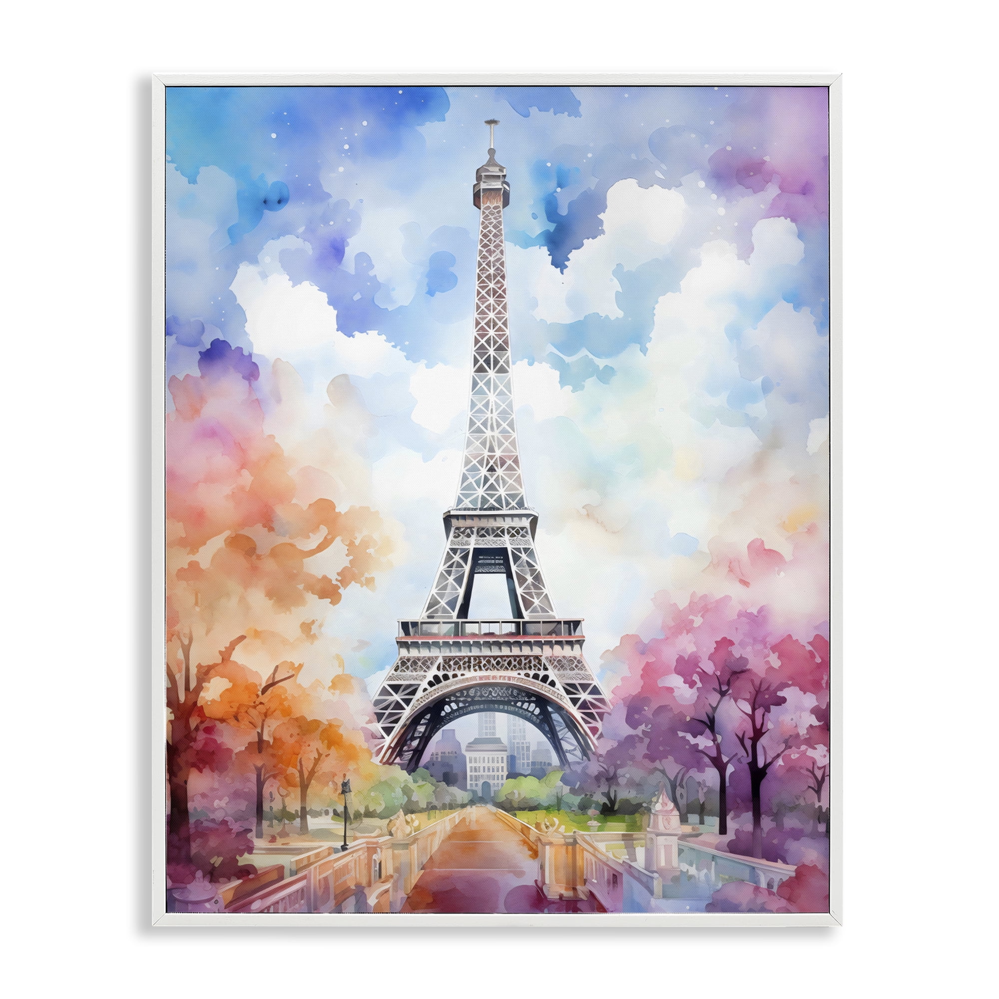 Stupell Industries Pastel Paris Springtime Tower White Framed Giclee Art, design by Creative Studio