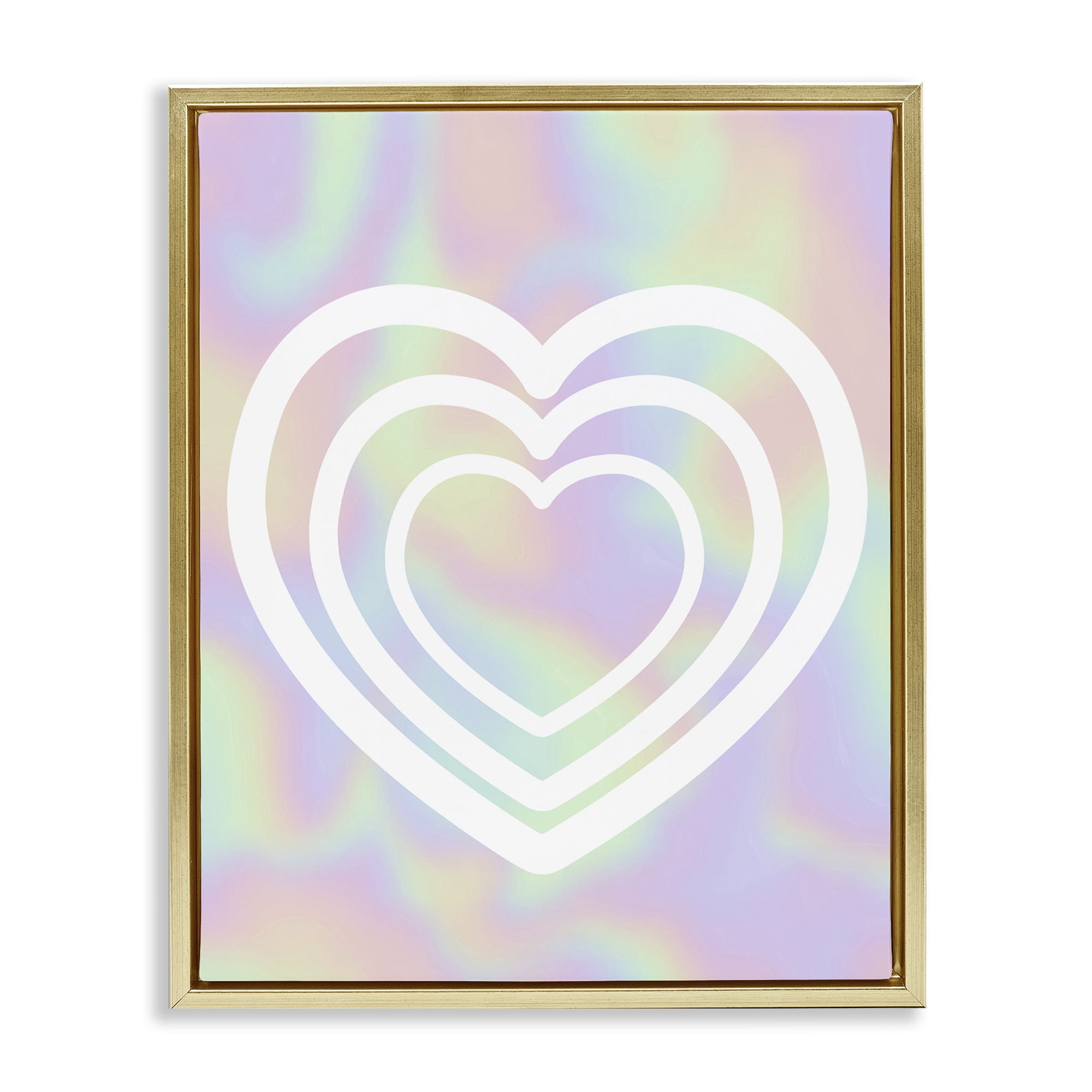 Stupell Industries Pastel Pattern with Hearts Abstract Painting Gold Floater Framed Canvas Art Print Wall Art, 25 x 31