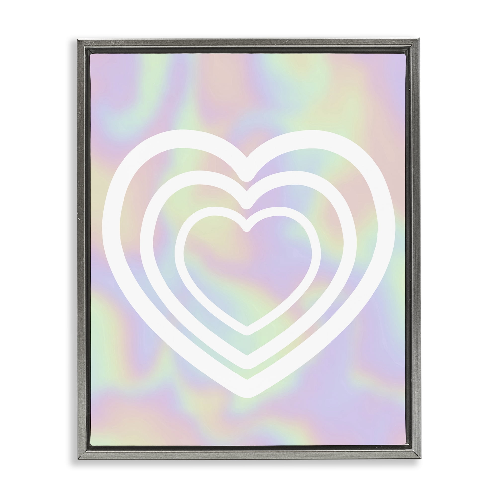 Stupell Industries Pastel Pattern with Hearts Abstract Painting Gray Floater Framed Canvas Art Print Wall Art, 17 x 21