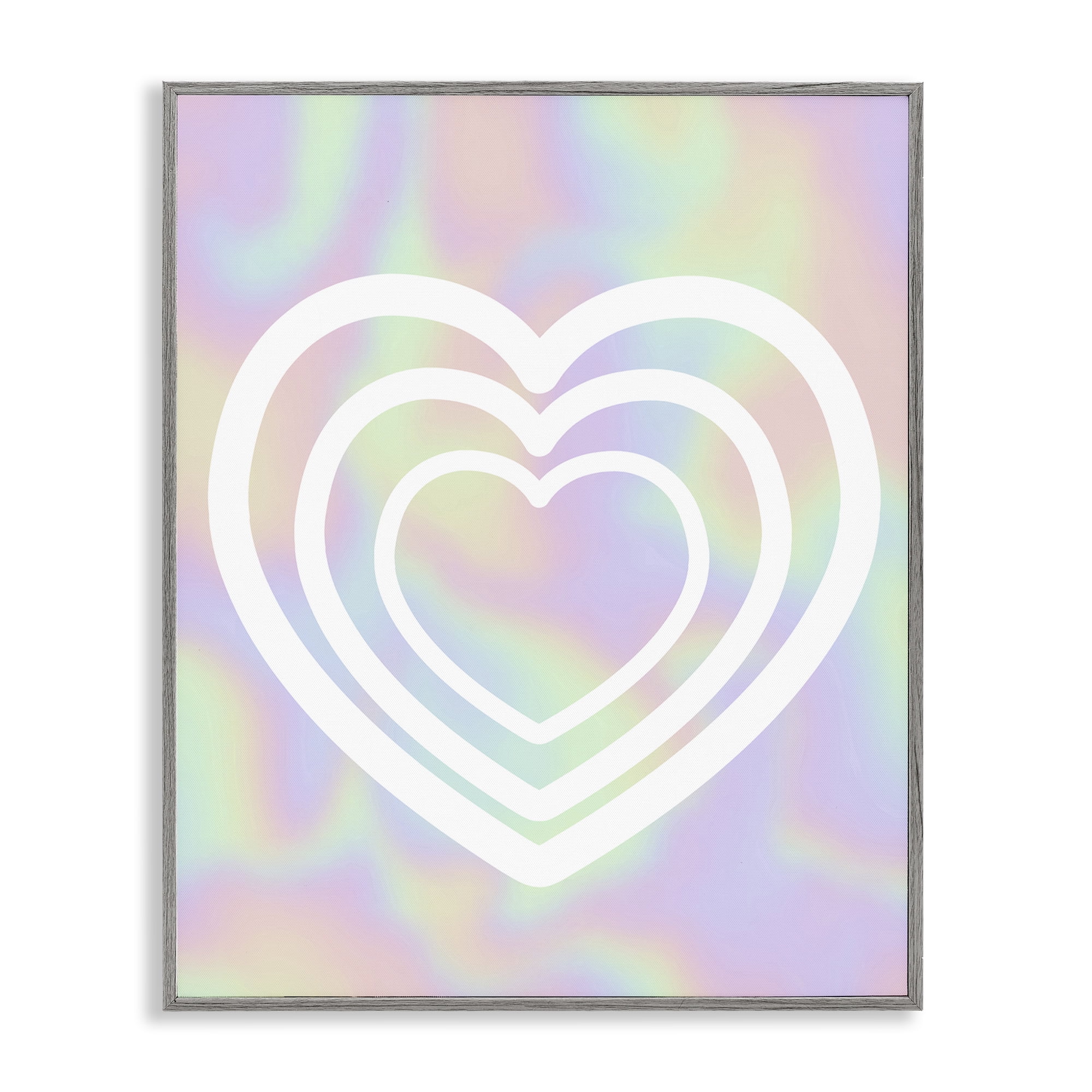 Stupell Industries Pastel Pattern with Hearts Abstract Painting Gray Framed Art Print Wall Art, 16 x 20