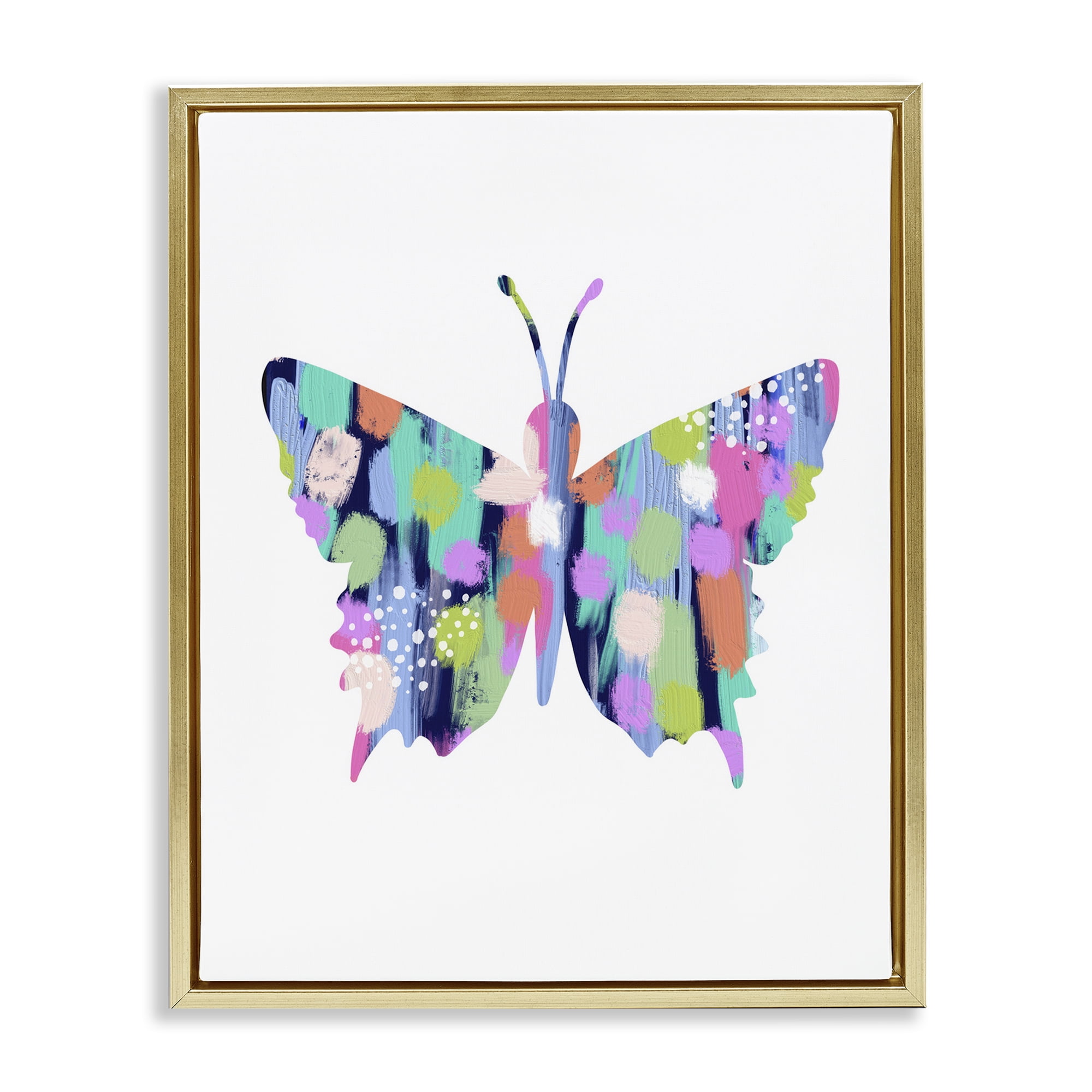 Stupell Industries Pastel Patterned Butterfly Animals & Insects Painting Gold Floater Framed Art Print Wall Art, 25 x 31