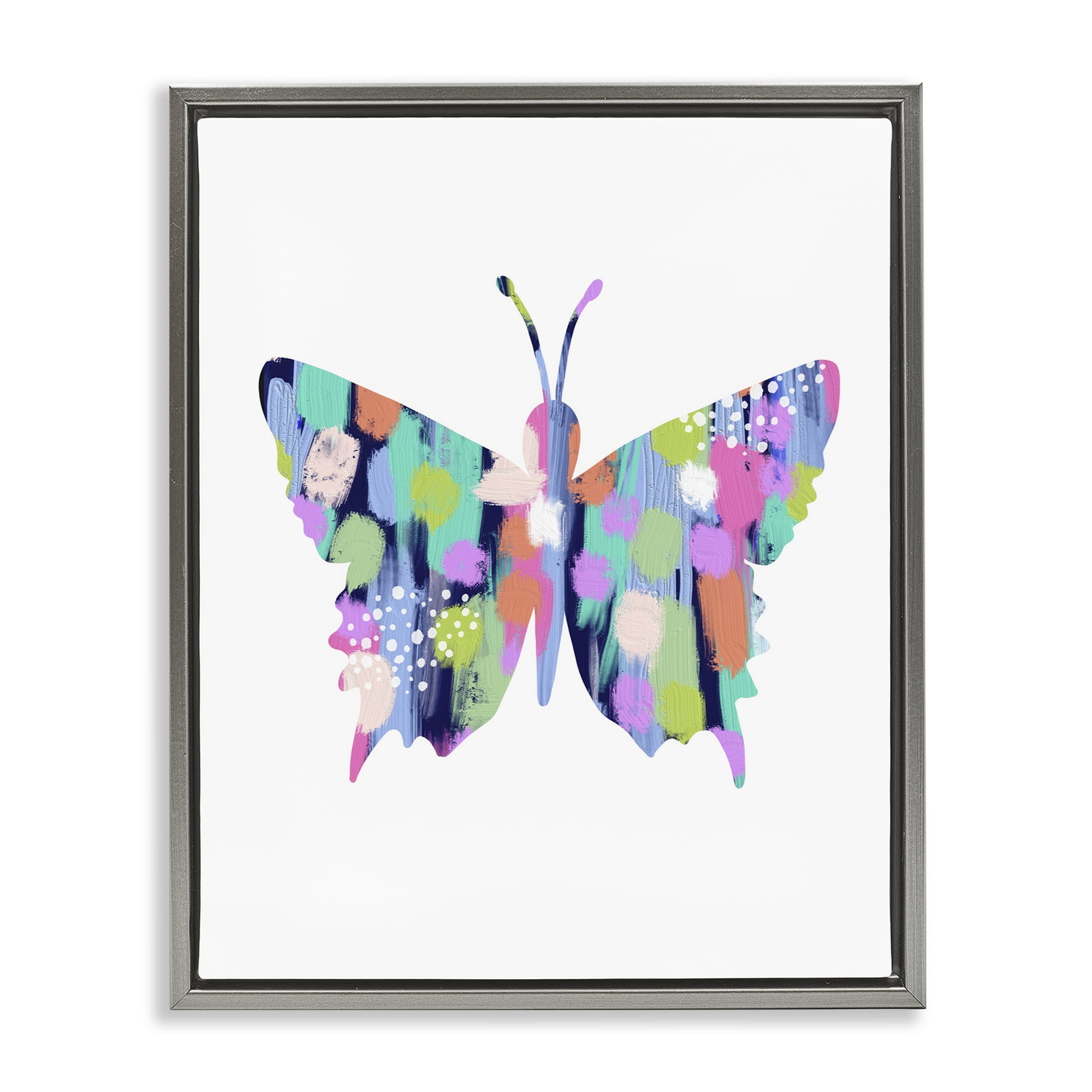 Stupell Industries Pastel Patterned Butterfly Animals & Insects Painting Gray Floater Framed Art Print Wall Art, 25 x 31
