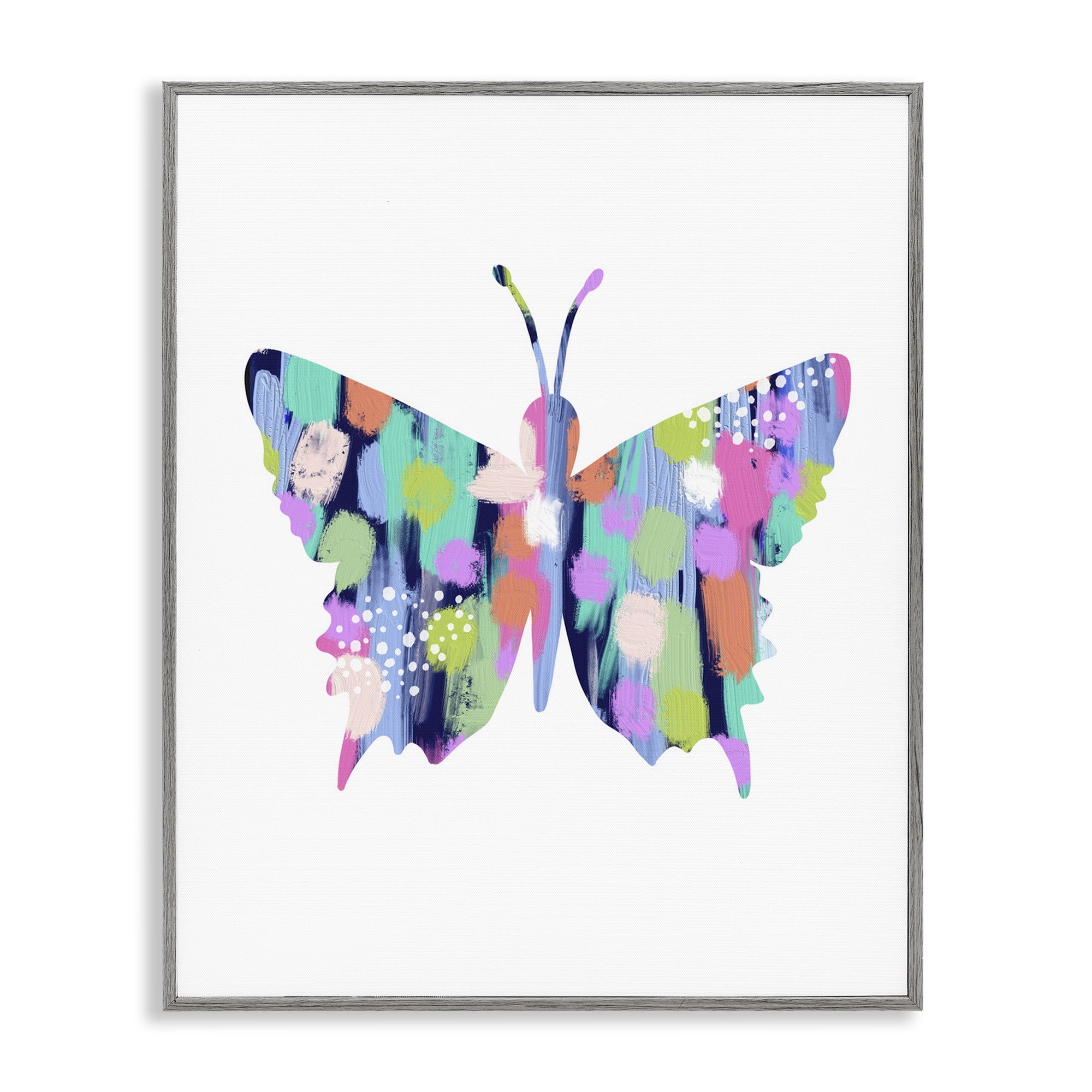 Stupell Industries Pastel Patterned Butterfly Animals & Insects Painting Gray Framed Art Print Wall Art, 11 x 14