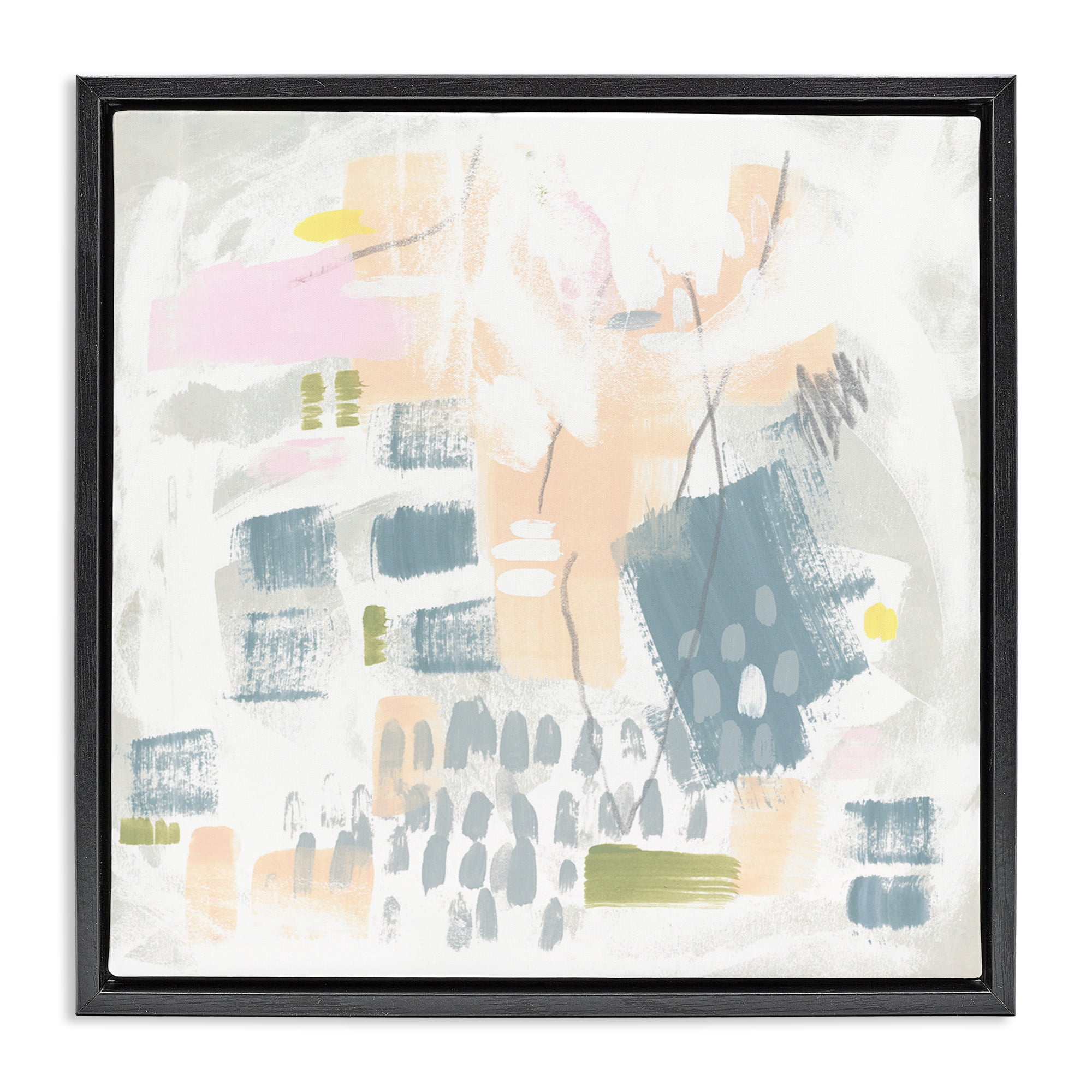 Stupell Industries Pastel Patterned Expression Abstract Painting Black Floater Framed Canvas Art Print Wall Art, 18 x 18