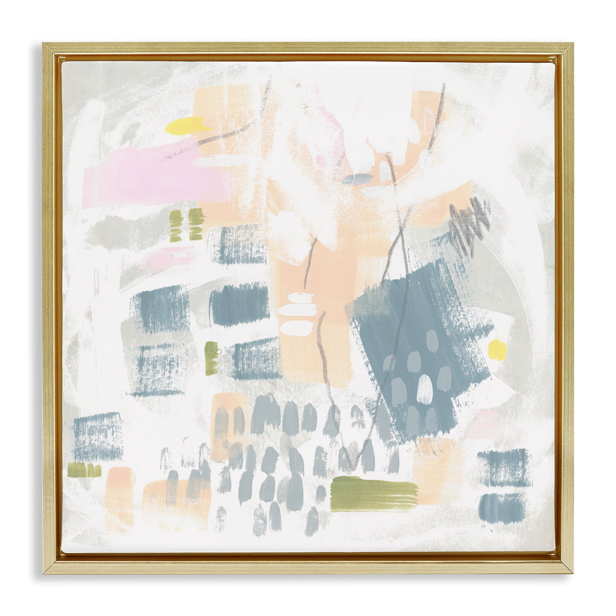 Stupell Industries Pastel Patterned Expression Abstract Painting Gold Floater Framed Canvas Art Print Wall Art, 25 x 25