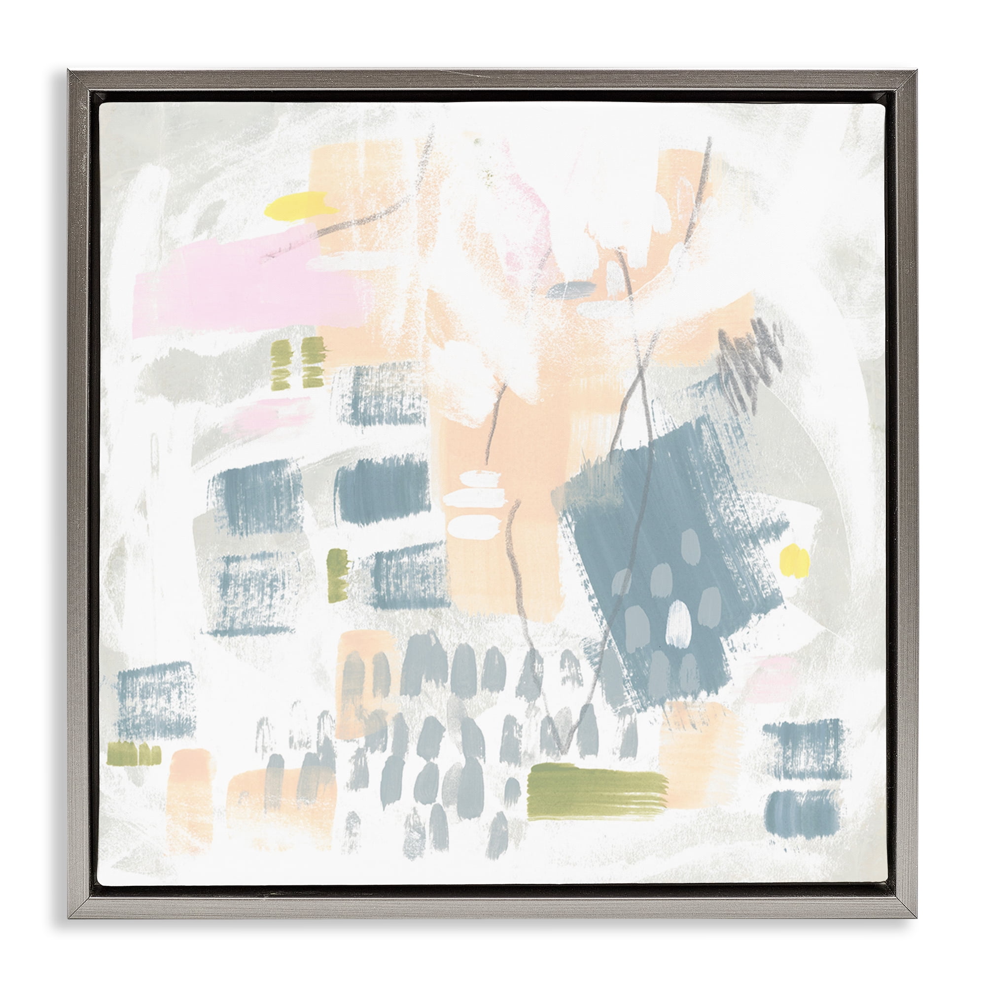 Stupell Industries Pastel Patterned Expression Abstract Painting Gray Floater Framed Canvas Art Print Wall Art, 18 x 18