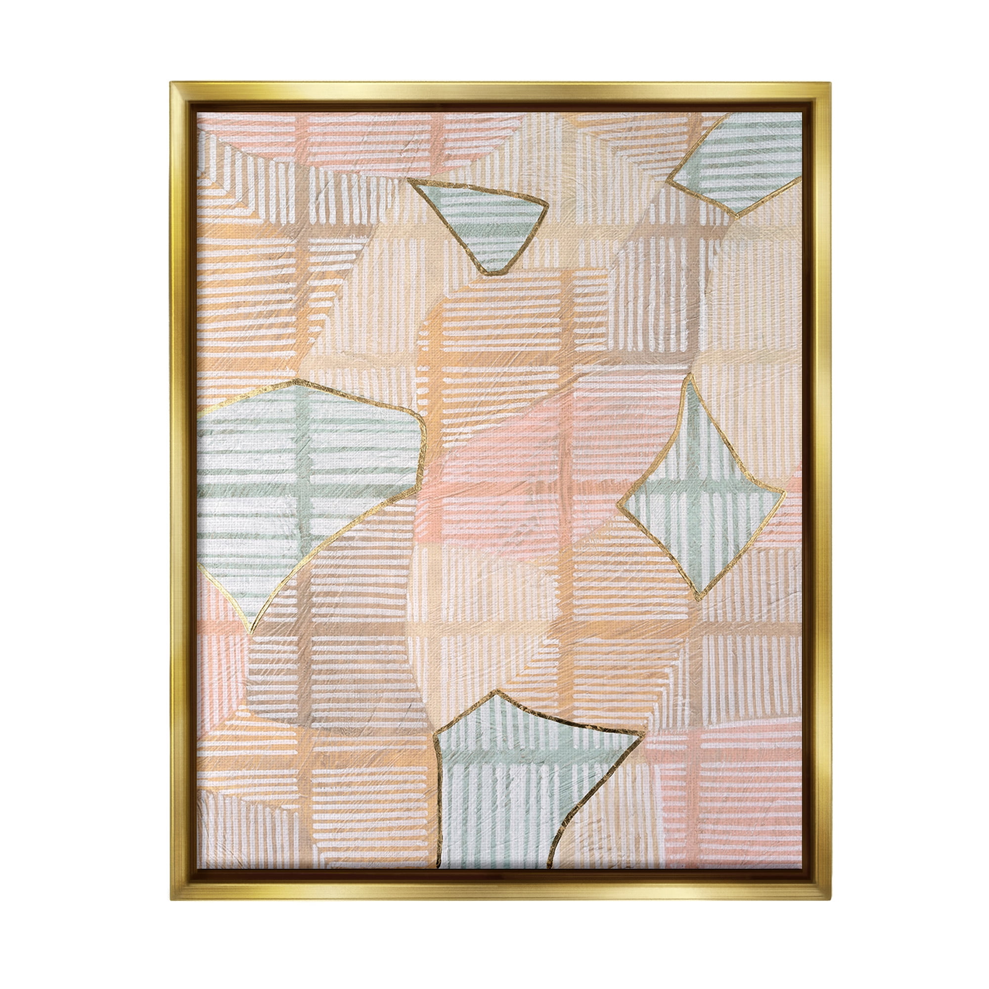 Stupell Industries Pastel Patterned Shapes Abstract Painting Gold Floater Framed Canvas Art Print Wall Art, 25 x 31