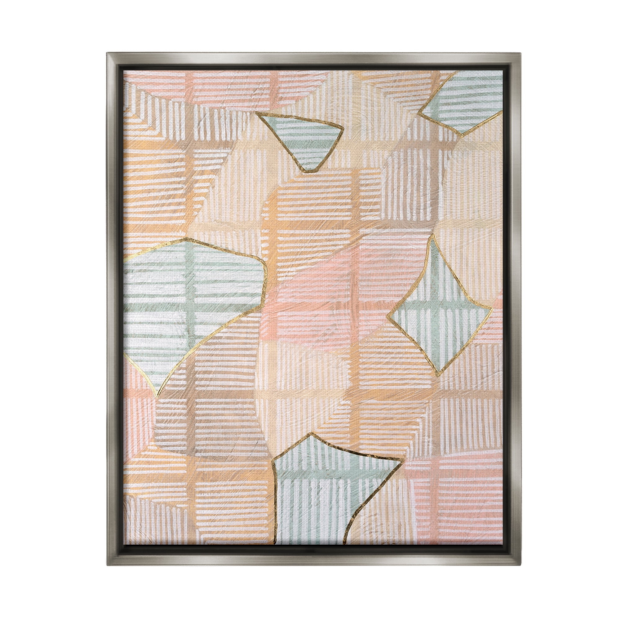 Stupell Industries Pastel Patterned Shapes Abstract Painting Gray Floater Framed Canvas Art Print Wall Art, 17 x 21