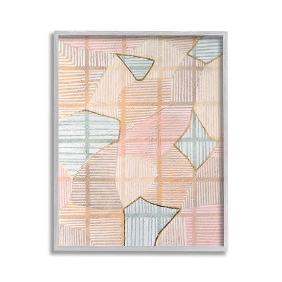 Stupell Industries Pastel Patterned Shapes Abstract Painting Gray Framed Art Print Wall Art, 11 x 14
