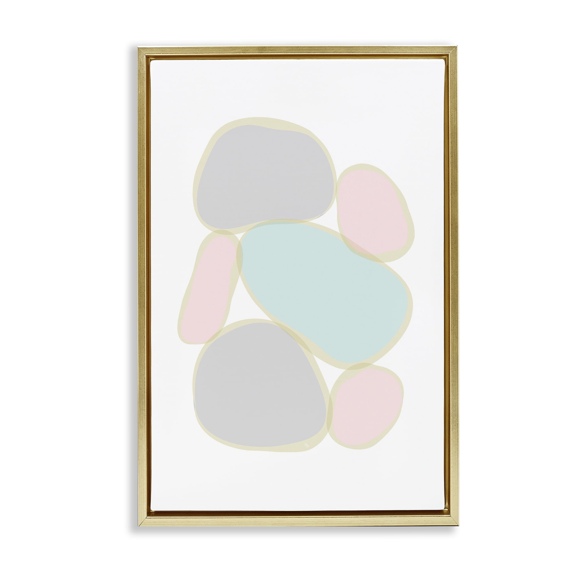 Stupell Industries Pastel Pebble Shapes Abstract Painting Gold Floater Framed Canvas Art Print Wall Art, 17 x 25