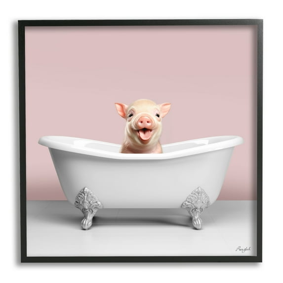 Stupell Industries Pastel Piglet in Bathtub Animals & Insects Painting Black Framed Art Print Wall Art, 12 x 12