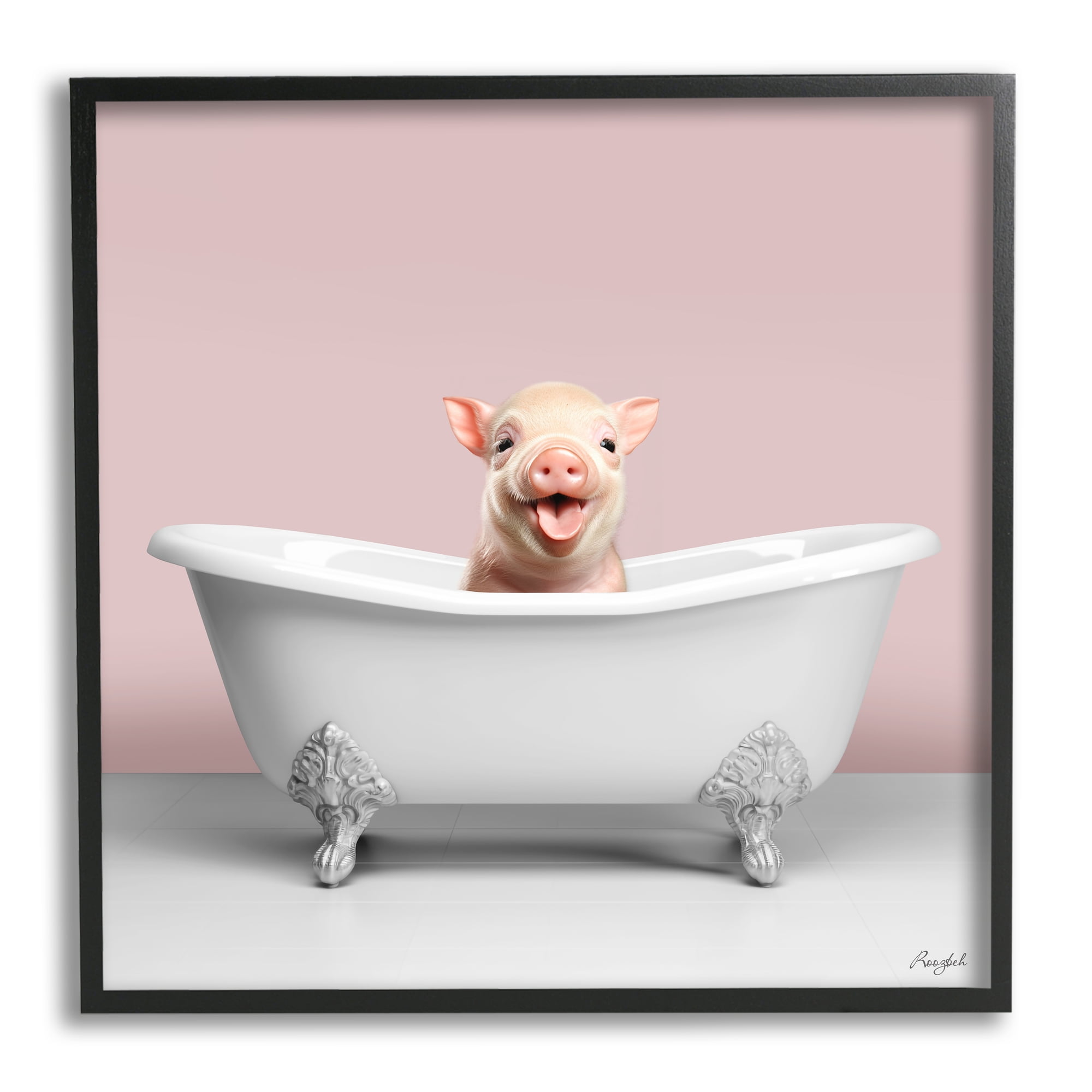Stupell Industries Pastel Piglet in Bathtub Animals & Insects Painting Black Framed Art Print Wall Art, 24 x 24