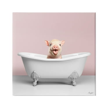Stupell Industries Pastel Piglet in Bathtub Animals & Insects Painting Gallery Wrapped Canvas Art Print Wall Art, 17 x 17