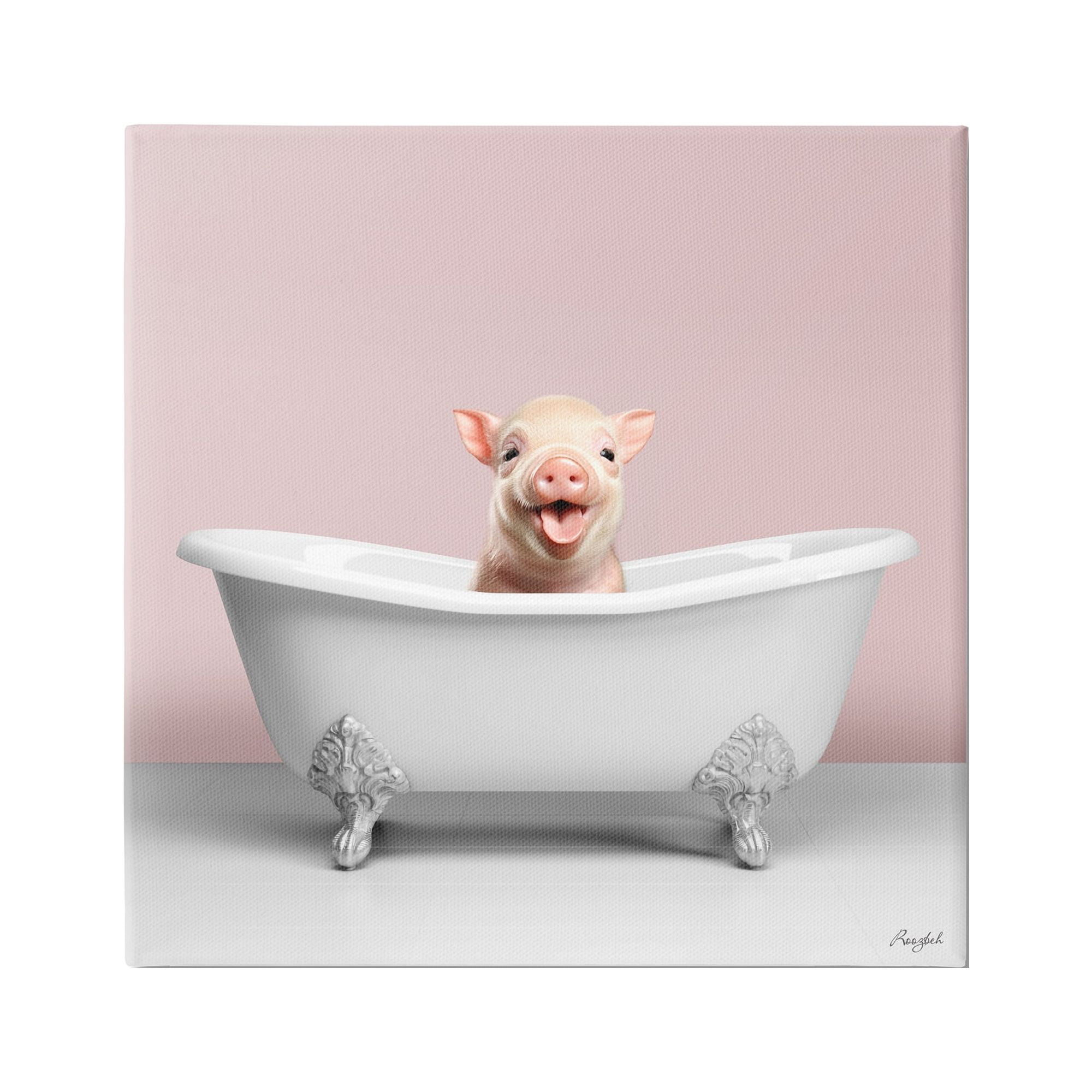 Stupell Industries Pastel Piglet in Bathtub Animals & Insects Painting Gallery Wrapped Canvas Art Print Wall Art, 36 x 36