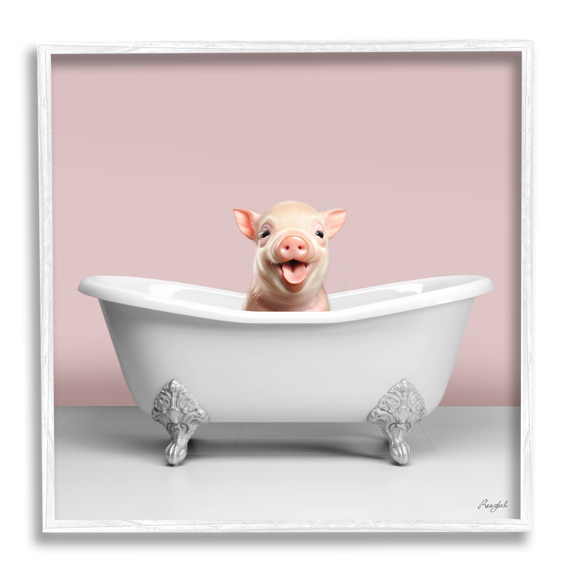 Stupell Industries Pastel Piglet in Bathtub Animals & Insects Painting White Framed Art Print Wall Art, 17 x 17