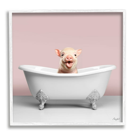Stupell Industries Pastel Piglet in Bathtub Animals & Insects Painting White Framed Art Print Wall Art, 24 x 24