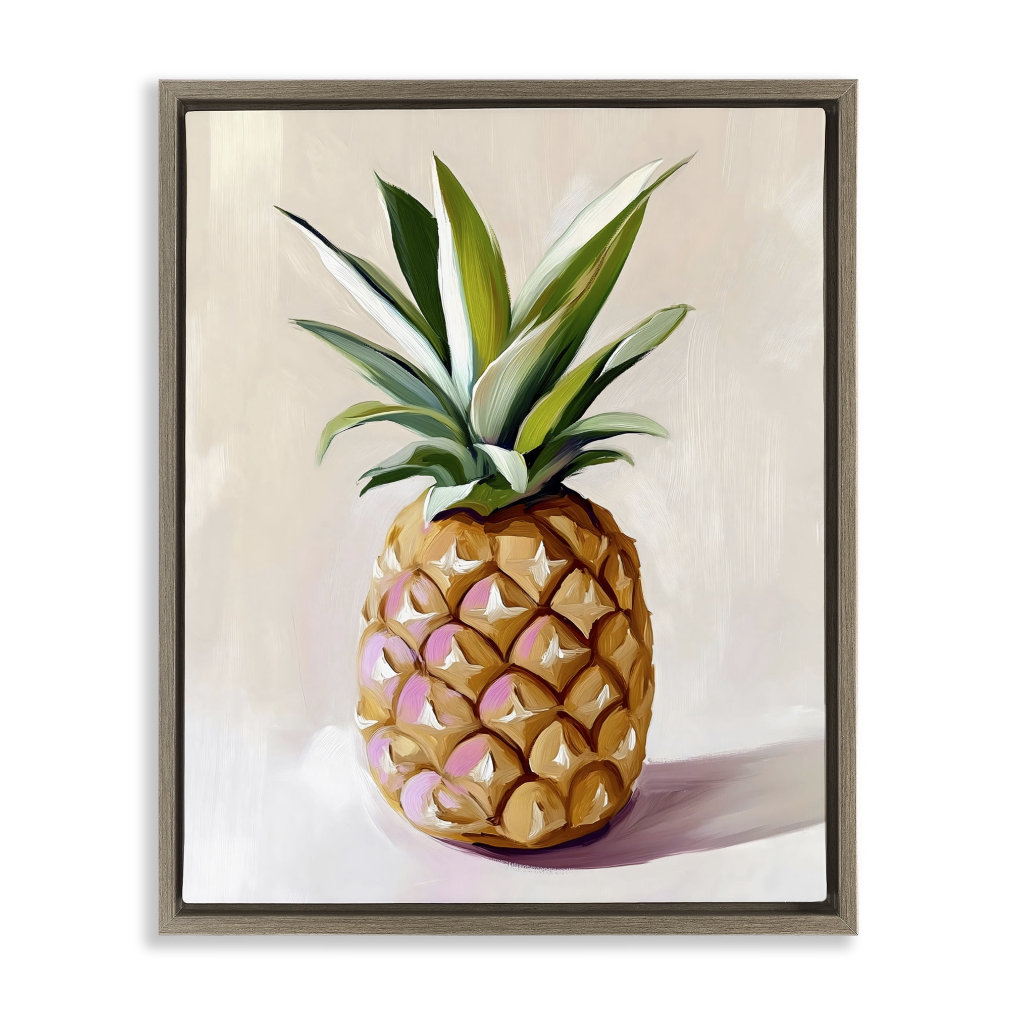 Stupell Industries Pastel Pineapple Tropical Fruit Brown Framed Floater Canvas Wall Art, design by The Prints Vibe