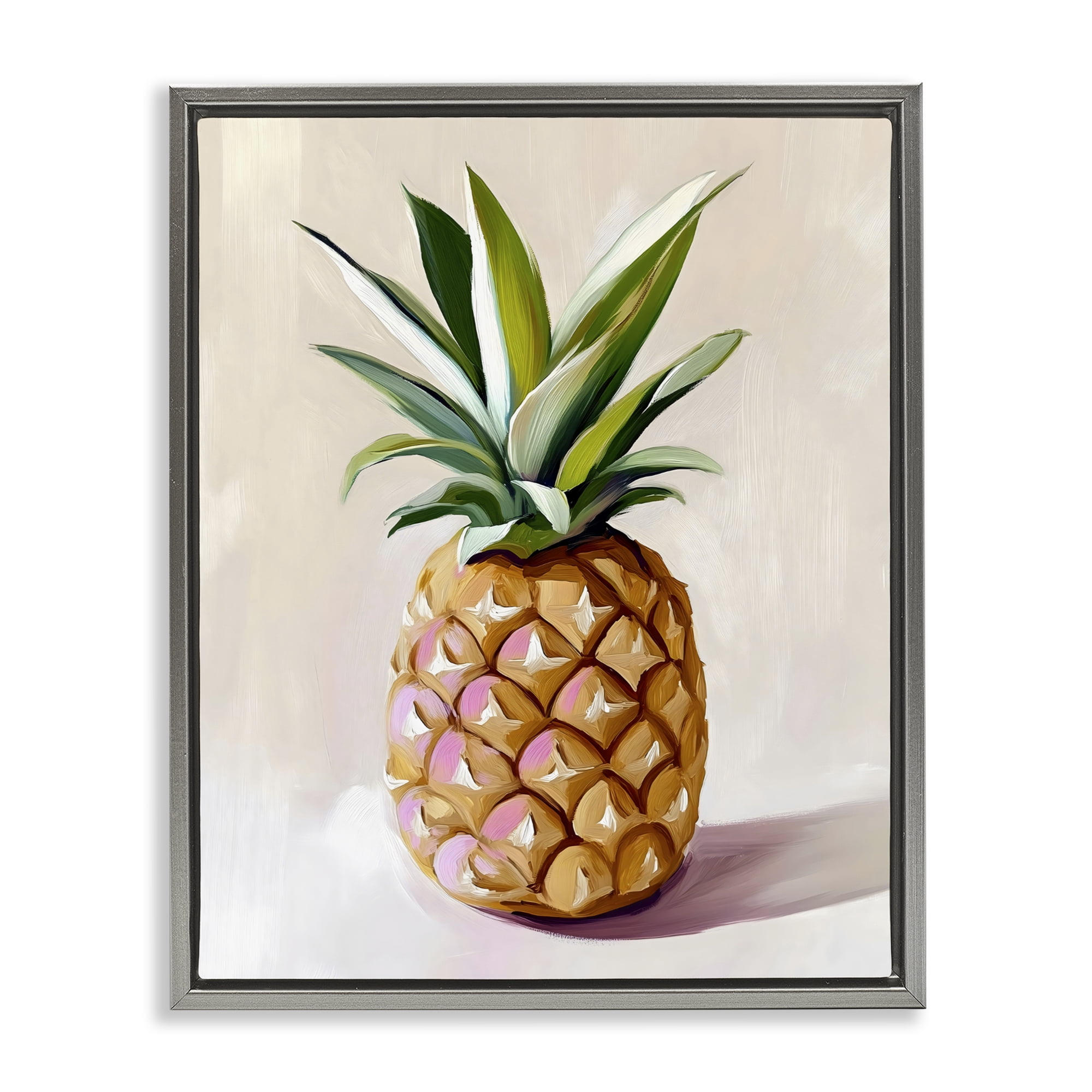 Stupell Industries Pastel Pineapple Tropical Fruit Gray Framed Floater Canvas Wall Art, design by The Prints Vibe