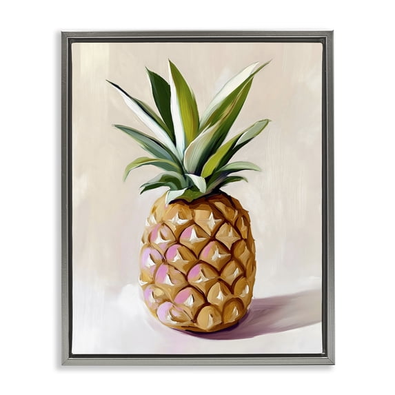 Stupell Industries Bohemian Pastel Pineapple Tropical Fruit Gray Floating Frame Canvas Art, 17 x 21, by The Prints Vibe