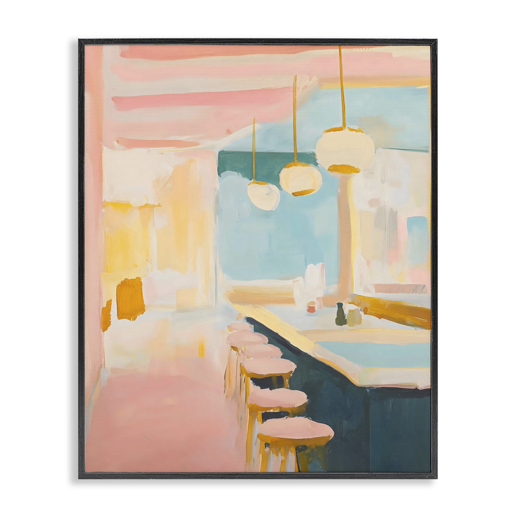 Stupell Industries Pastel Pink Bar Stools Black Framed Giclee Art, design by The Prints Vibe