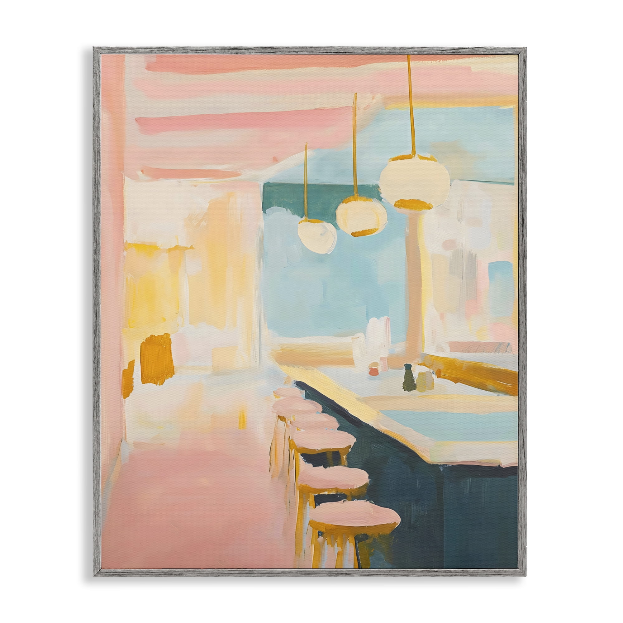 Stupell Industries Pastel Pink Bar Stools Gray Framed Giclee Art, design by The Prints Vibe