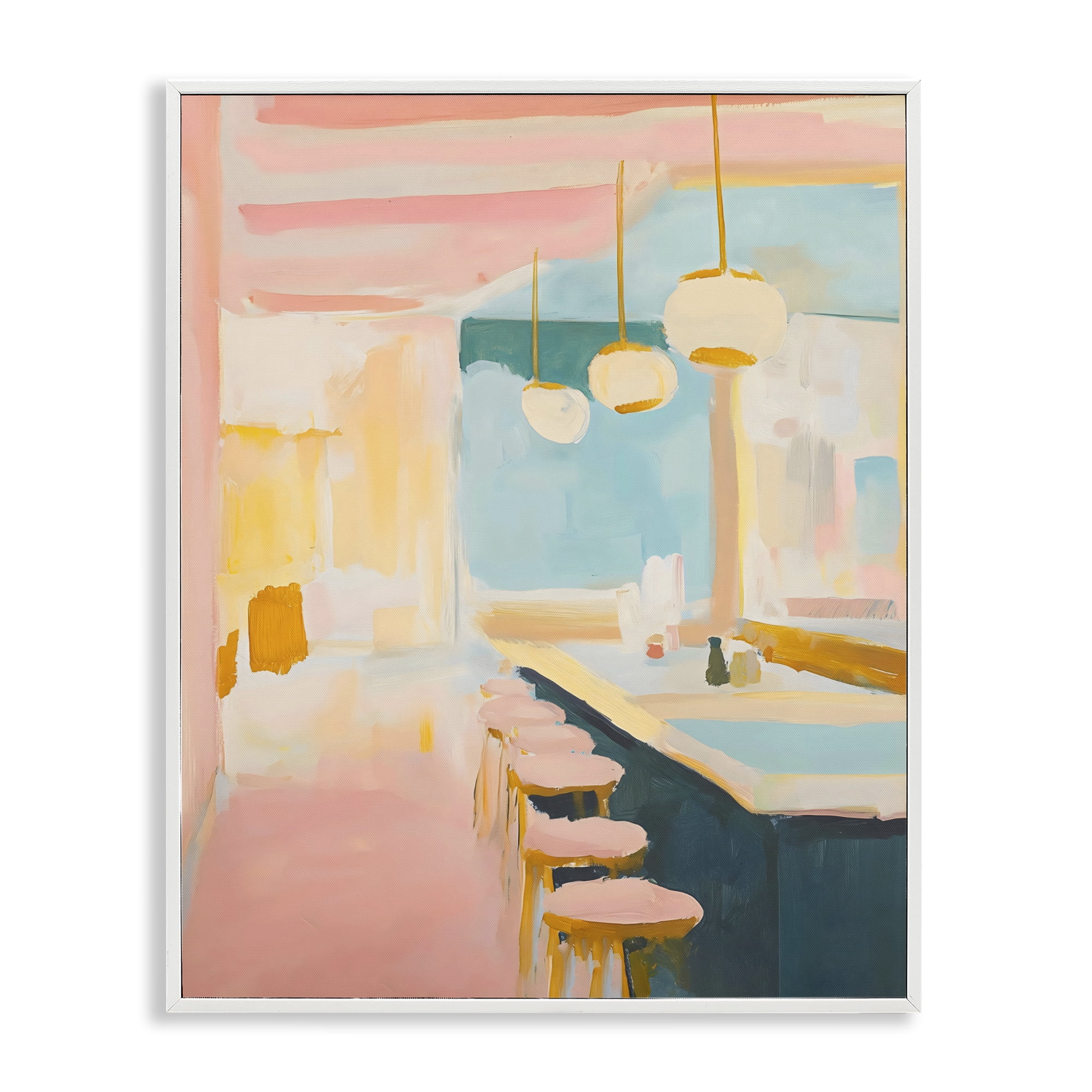 Stupell Industries Pastel Pink Bar Stools White Framed Giclee Art, design by The Prints Vibe