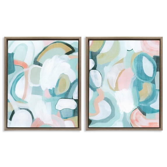 Stupell Industries Contemporary Pastel Pink & Blue Brown 2pc Floating Frame Art Set, 25 x 31 each, by Grace Popp