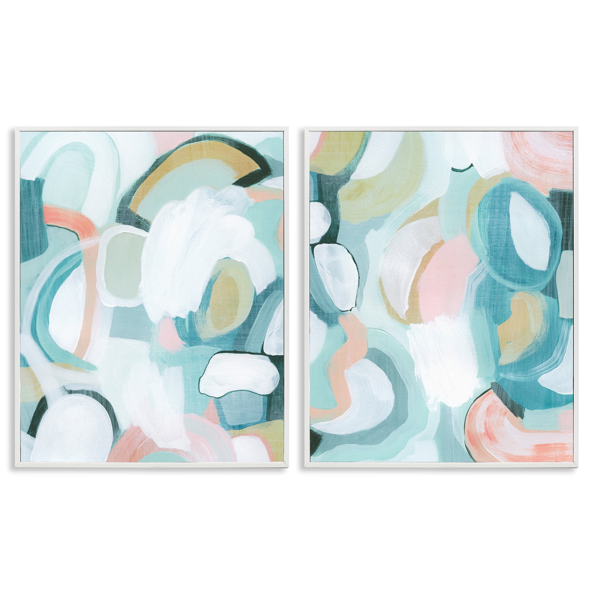 Stupell Industries Pastel Pink & Blue Abstract Painting White Framed Art Print Wall Art, 24 x 30, Set of 2