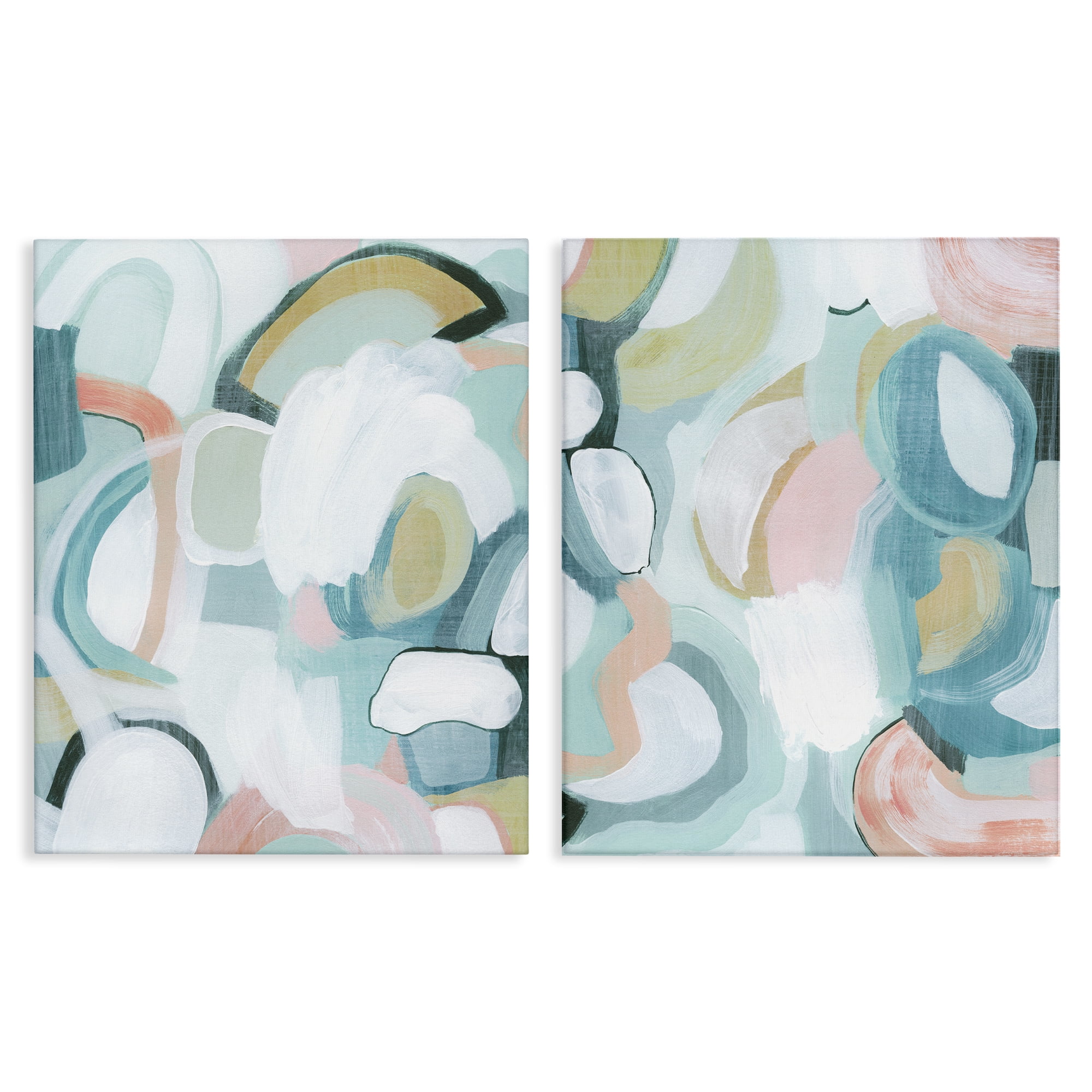 Stupell Industries Pastel Pink & Blue Abstract Painting Wrapped Canvas Art Print Wall Art, 16 x 20, Set of 2