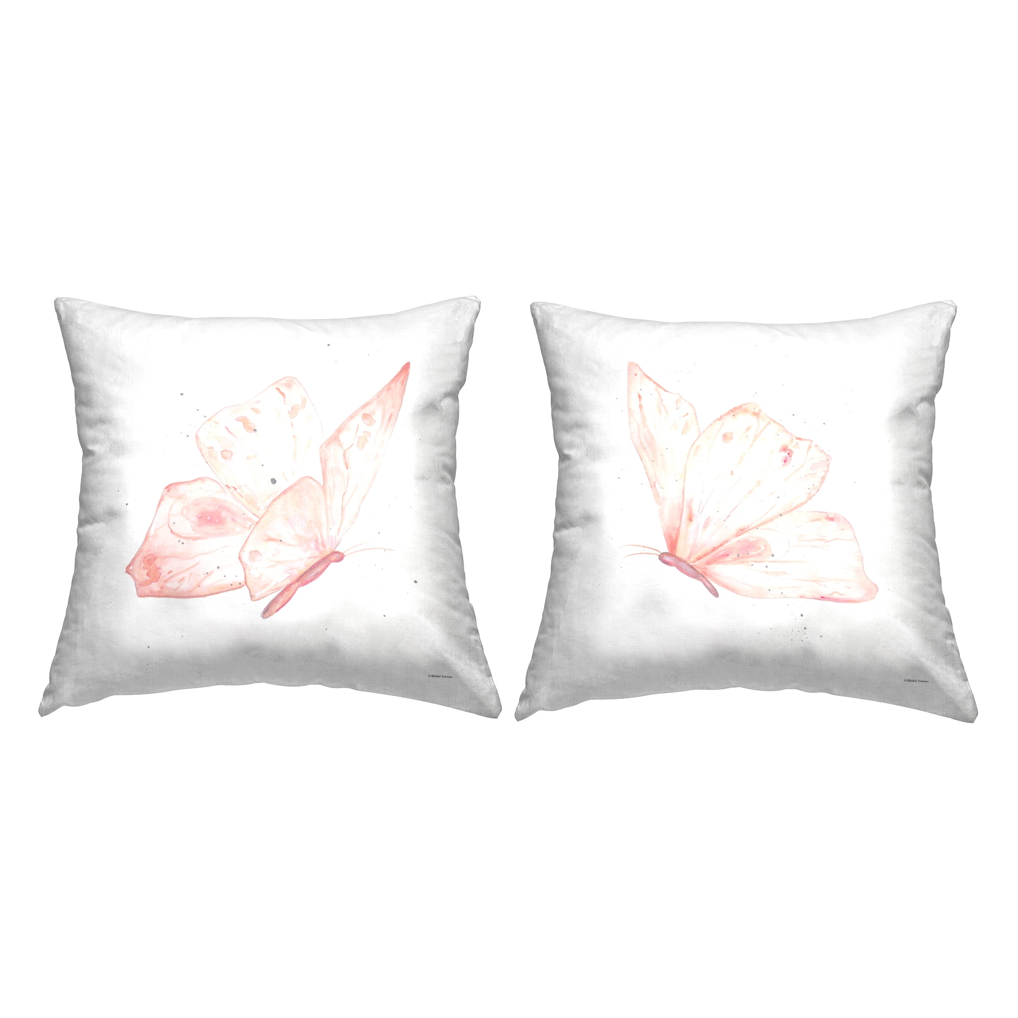 Stupell Industries Pastel Pink Butterflies 2 Piece Decorative Printed Throw Pillow Set, 18 x 18