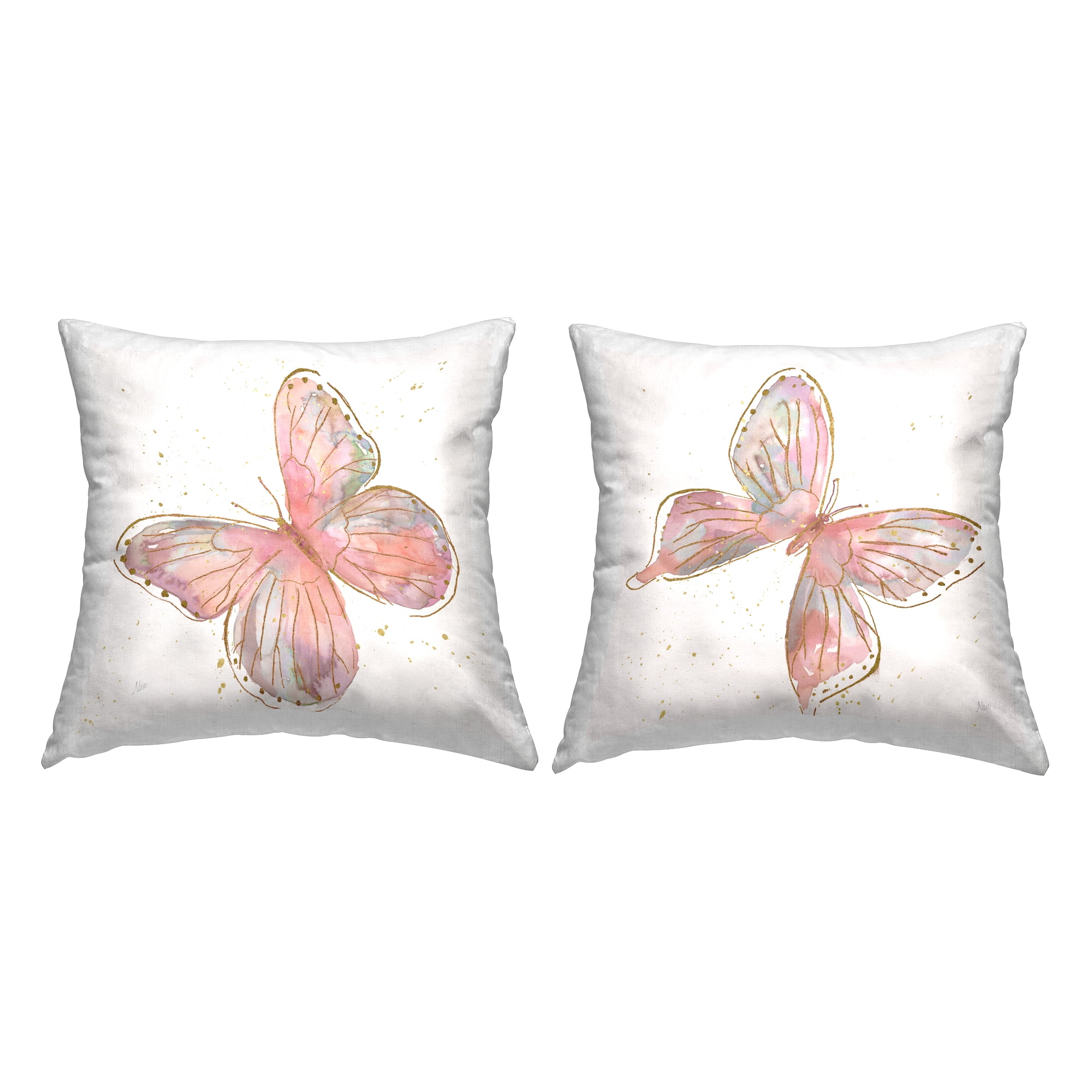 Stupell Industries Pastel Pink Butterflies Glam Detail Square Decorative Printed Throw Pillow, 18 x 18, Set of 2