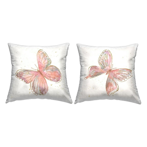 Stupell Industries Pastel Pink Butterflies Glam Detail Square Decorative Printed Throw Pillow, 18 x 18, Set of 2