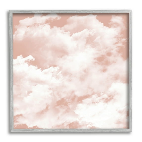Stupell Industries Pastel Pink Clouds Nature Painting Gray Framed Art Print Wall Art, 17 x 17