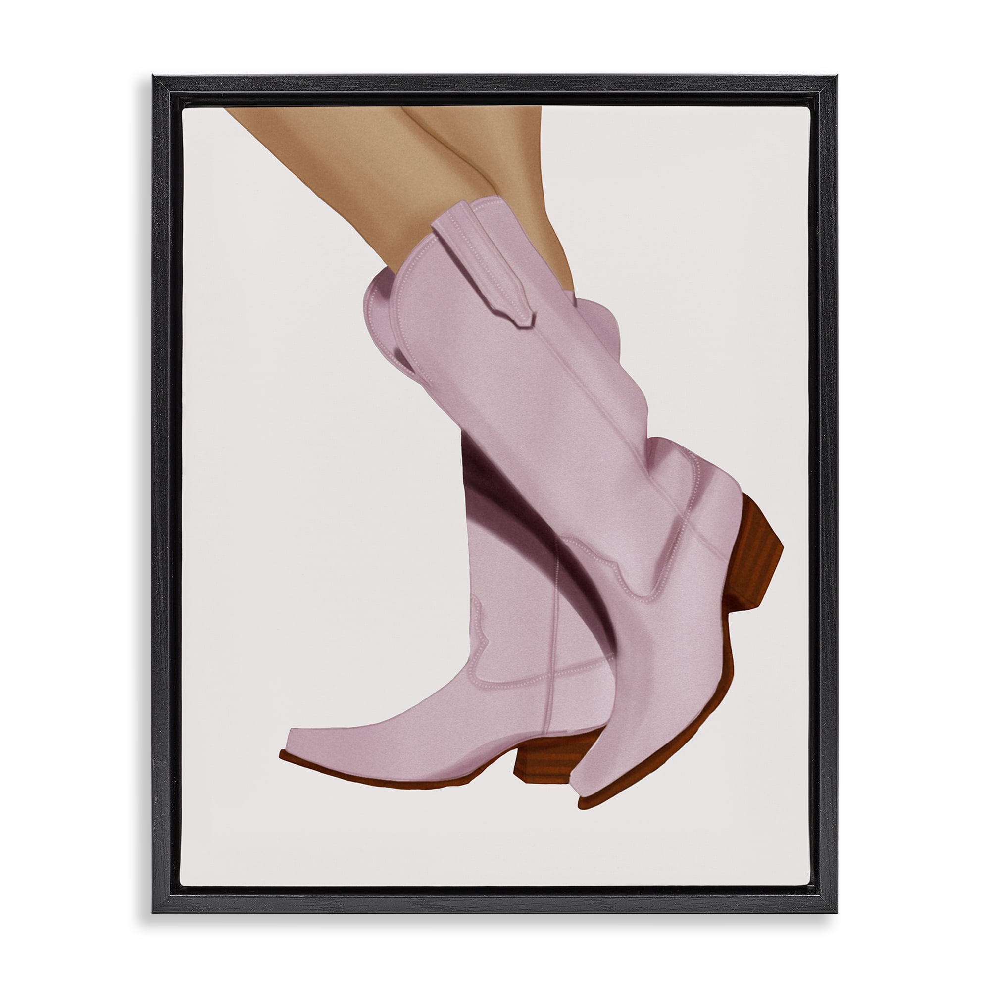 Stupell Industries Pastel Pink Cowgirl Boots Fashion Painting Black Floater Framed Canvas Art Print Wall Art, 25 x 31