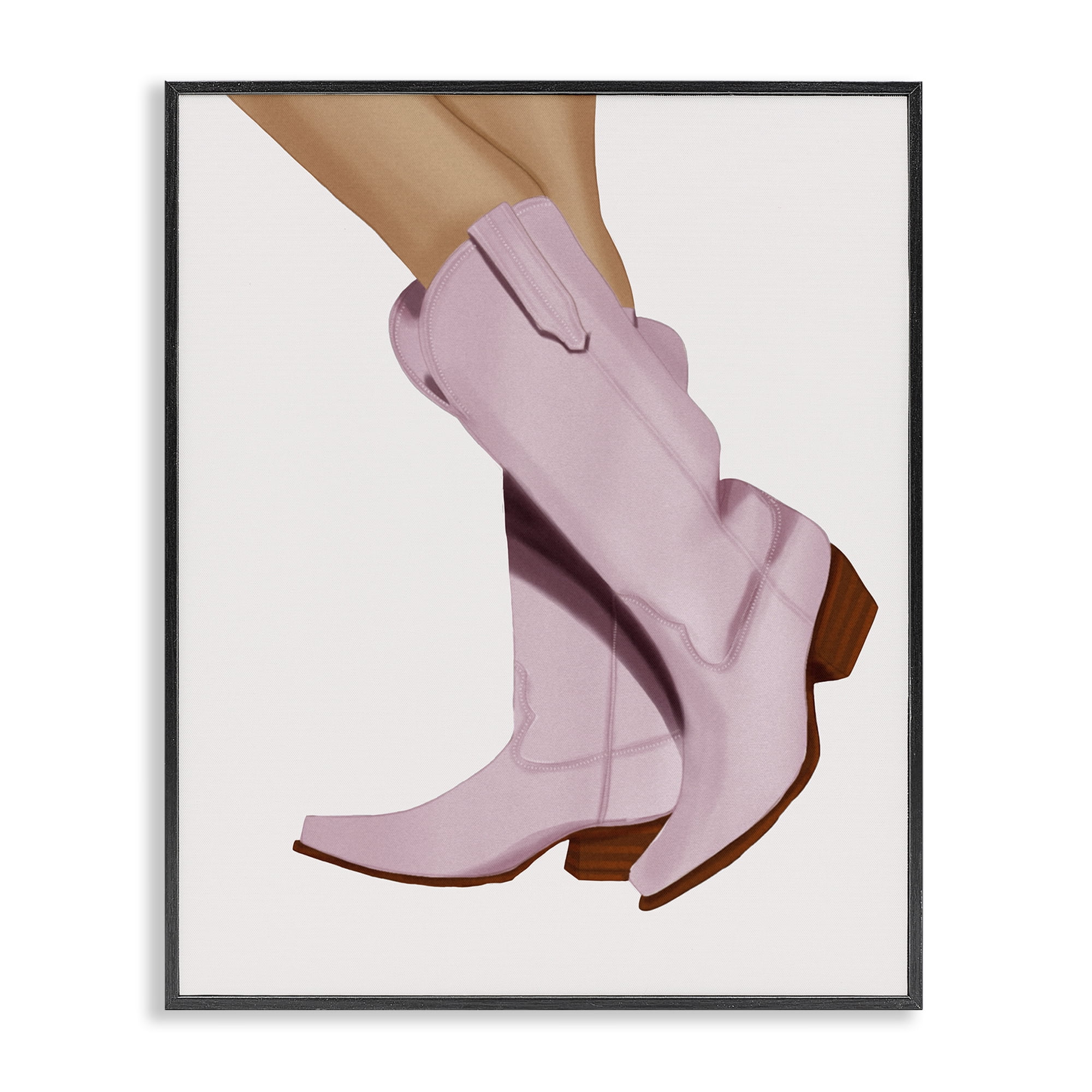 Stupell Industries Pastel Pink Cowgirl Boots Fashion Painting Black Framed Art Print Wall Art, 16 x 20