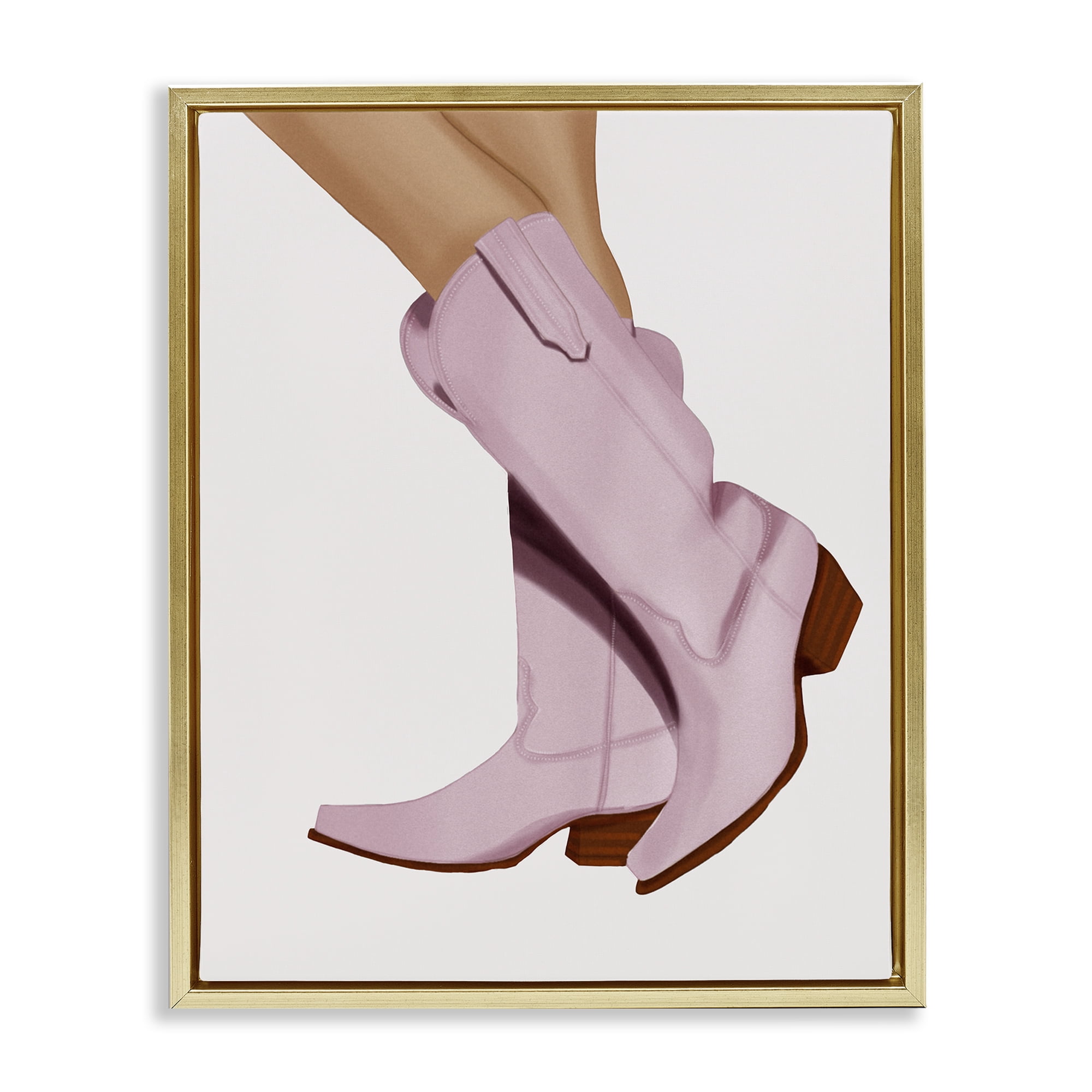 Stupell Industries Pastel Pink Cowgirl Boots Fashion Painting Gold Floater Framed Canvas Art Print Wall Art, 25 x 31