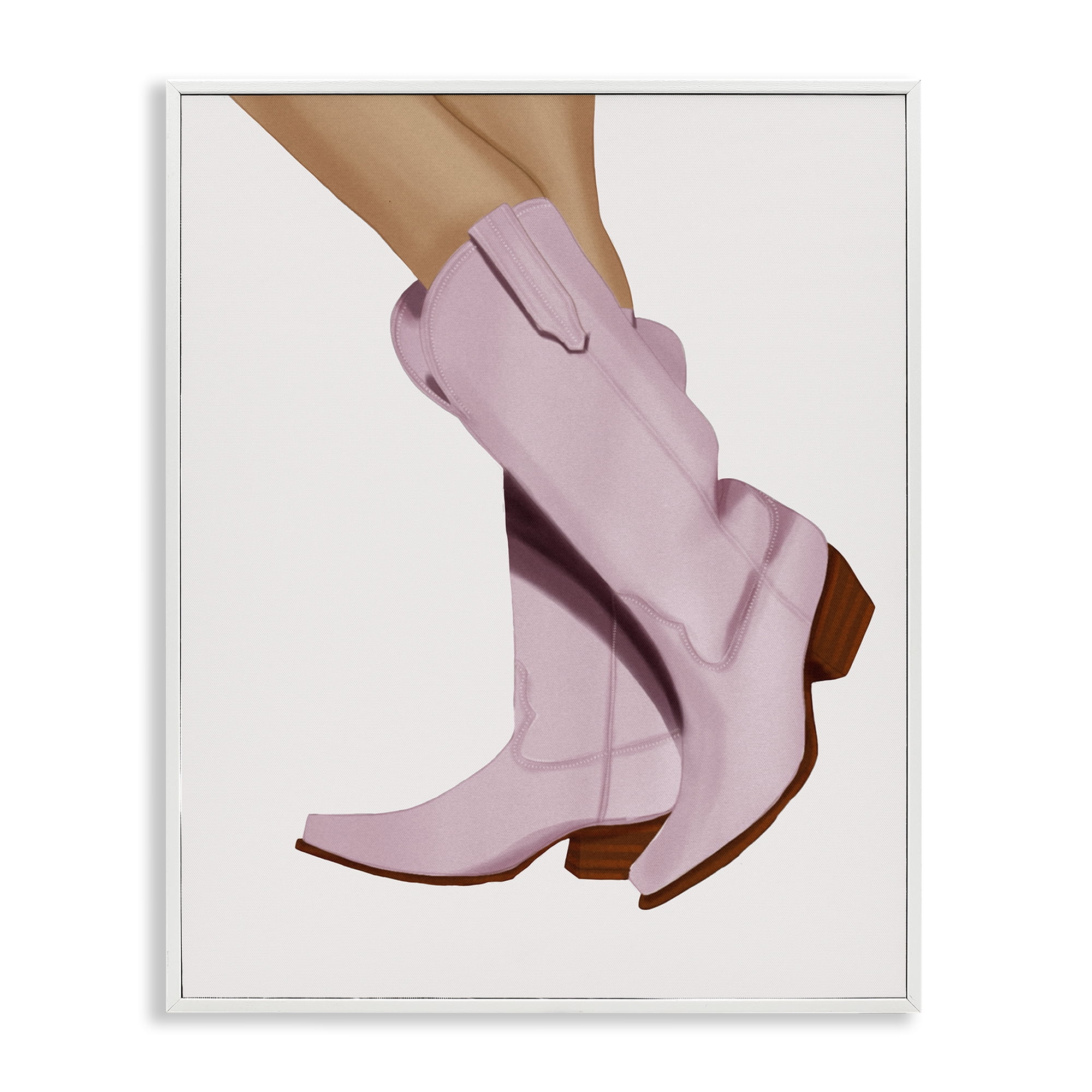 Stupell Industries Pastel Pink Cowgirl Boots Fashion Painting White Framed Art Print Wall Art, 16 x 20