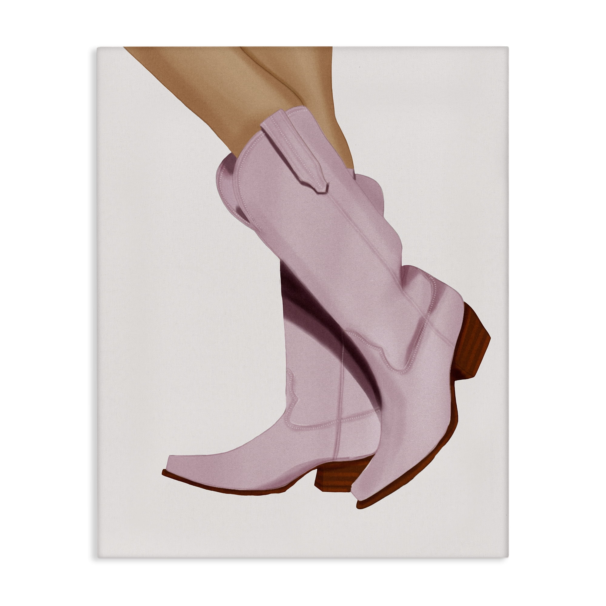 Stupell Industries Pastel Pink Cowgirl Boots Fashion Painting Wrapped Canvas Art Print Wall Art, 24 x 30