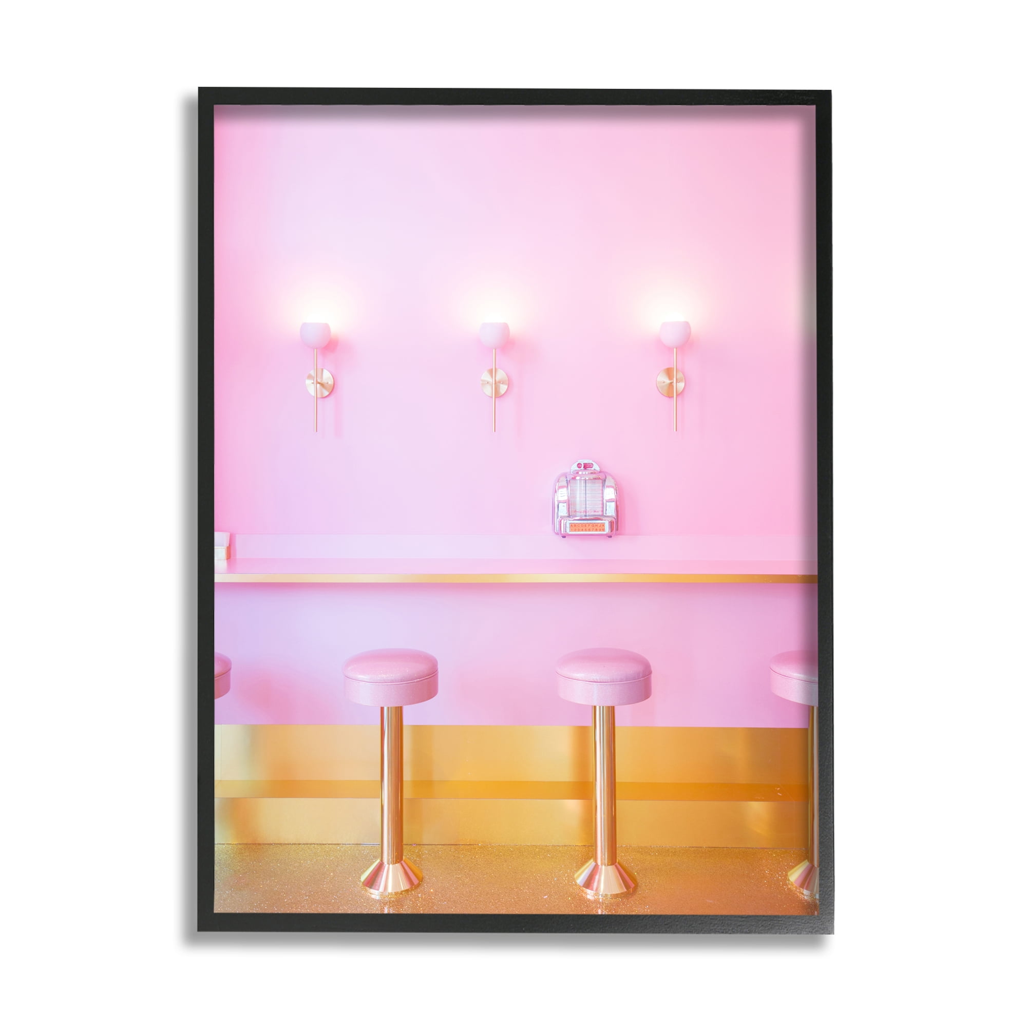 Stupell Industries Pastel Pink Diner Travel & Places Photography Black Framed Art Print Wall Art, 24 x 30