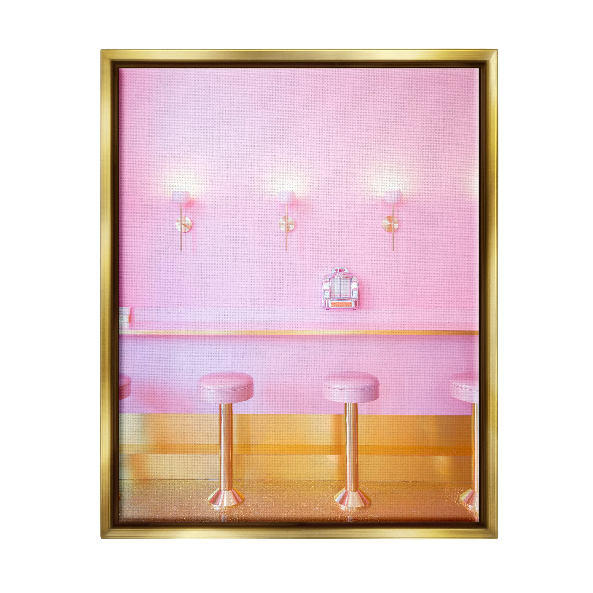 Stupell Industries Pastel Pink Diner Travel & Places Photography Gold Floater Framed Art Print Wall Art, 25 x 31