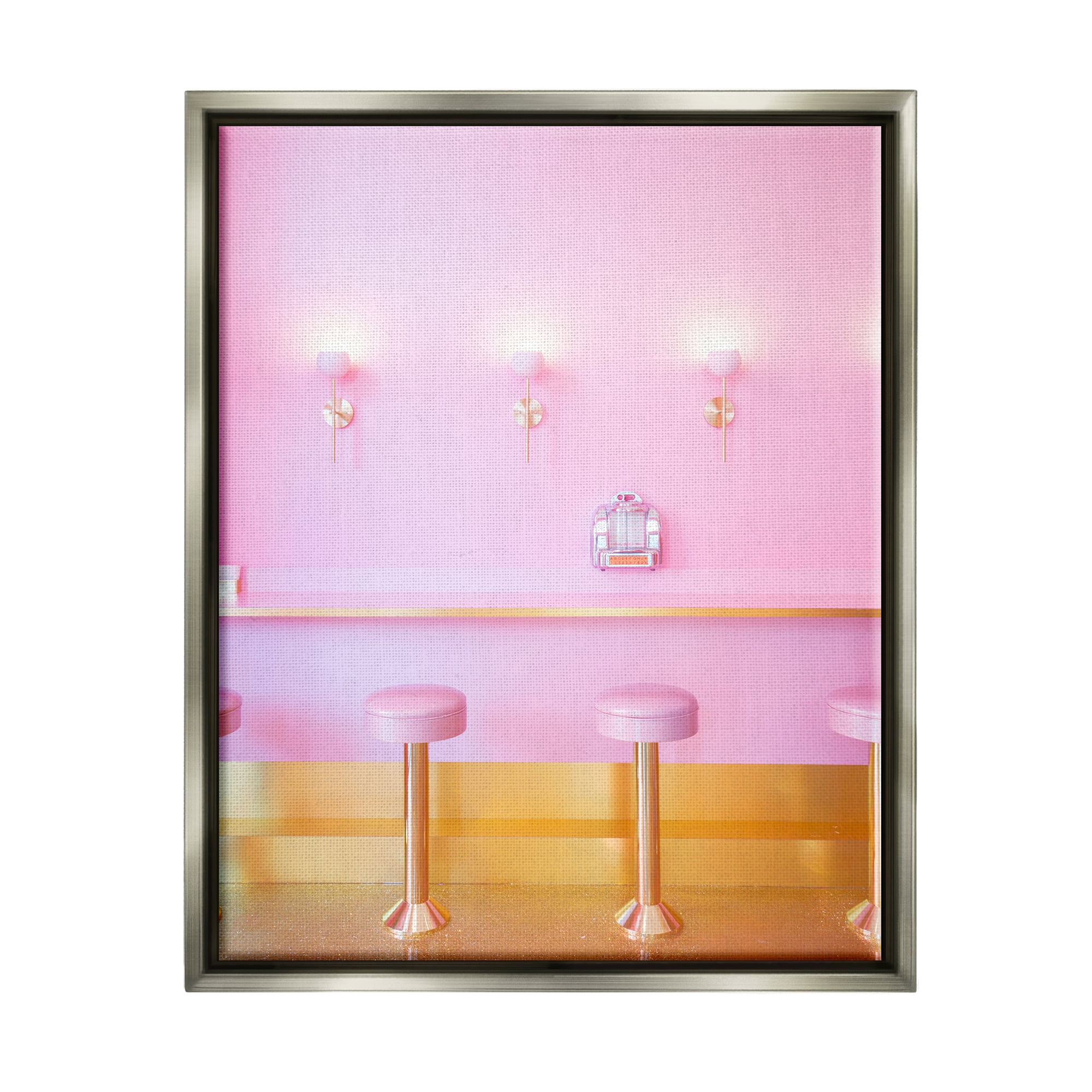 Stupell Industries Pastel Pink Diner Travel & Places Photography Gray Floater Framed Art Print Wall Art, 17 x 21